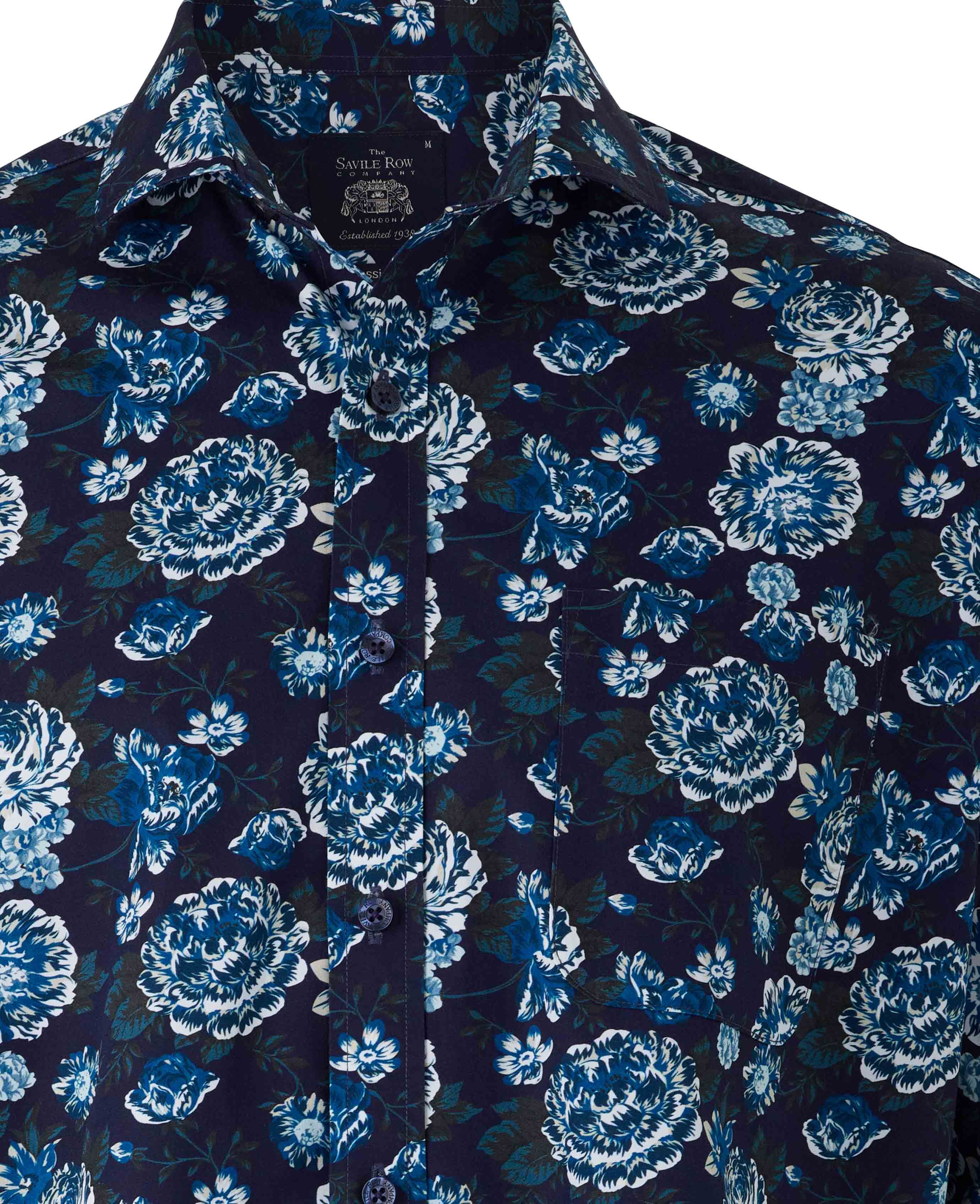 Men s Cotton Floral Casual Shirt in Navy | Savile Row Co