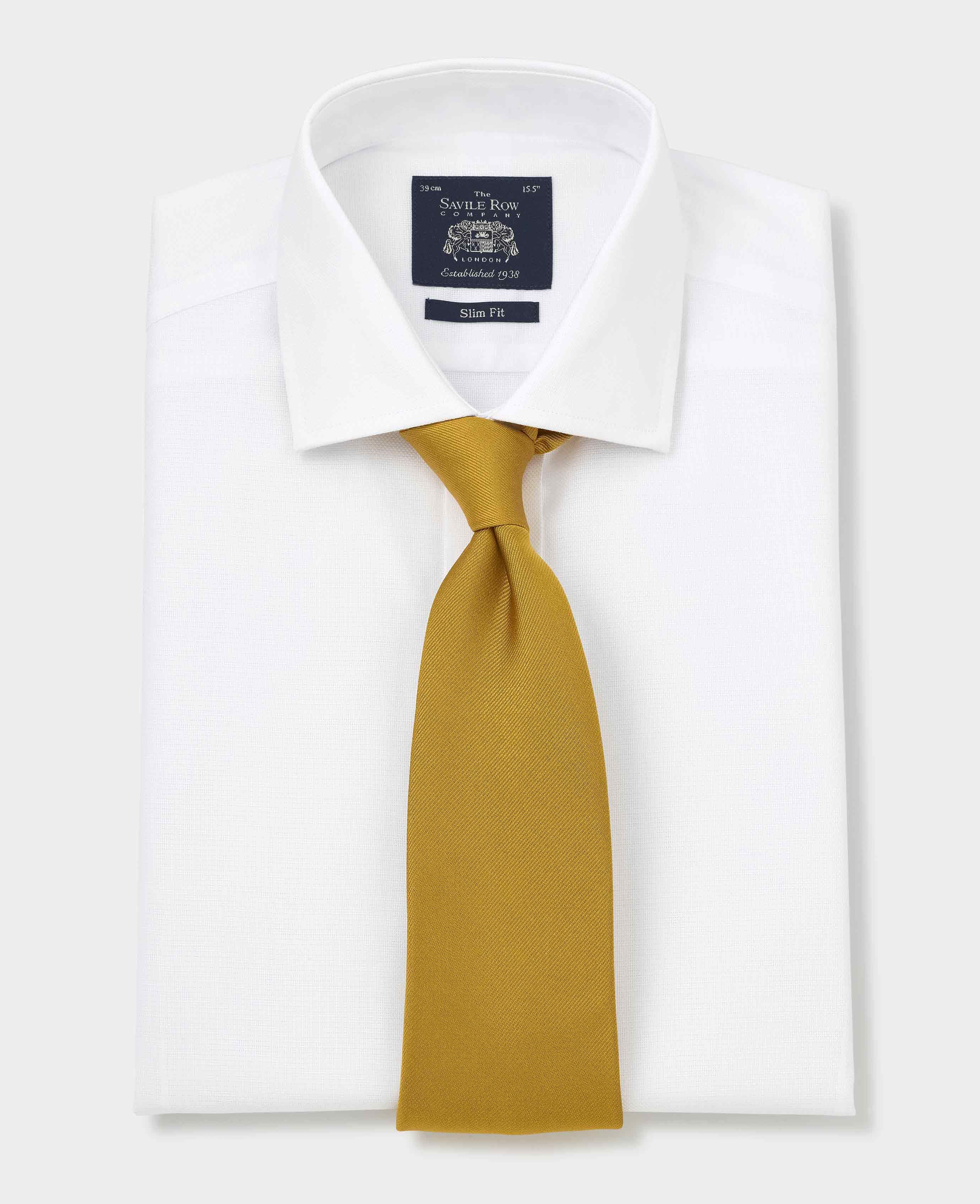 Mens White Fine Dobby Cutaway Collar Slim Fit Shirt | Savile Row Co