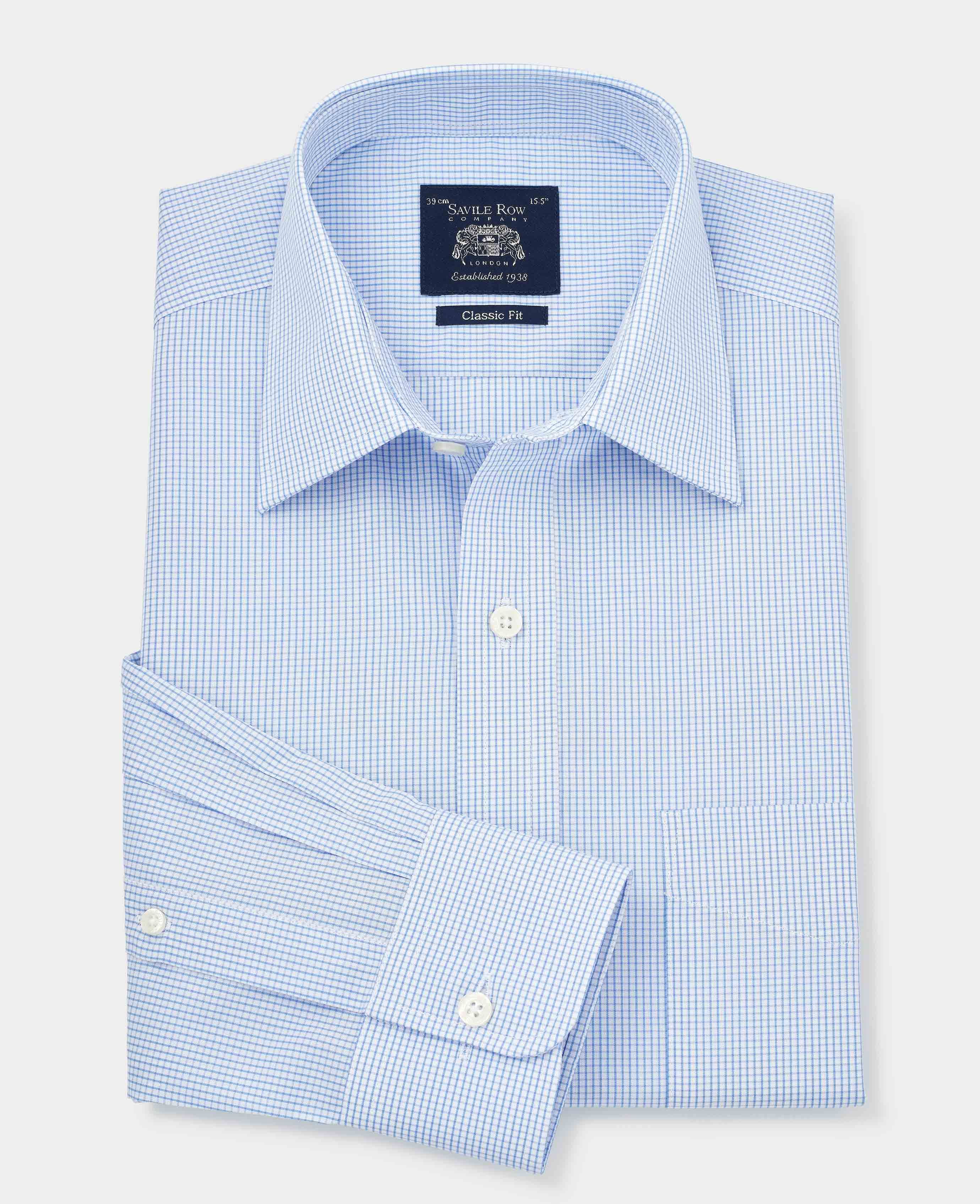 Men's Classic Fit Shirt In Sky Blue Check | Savile Row Co