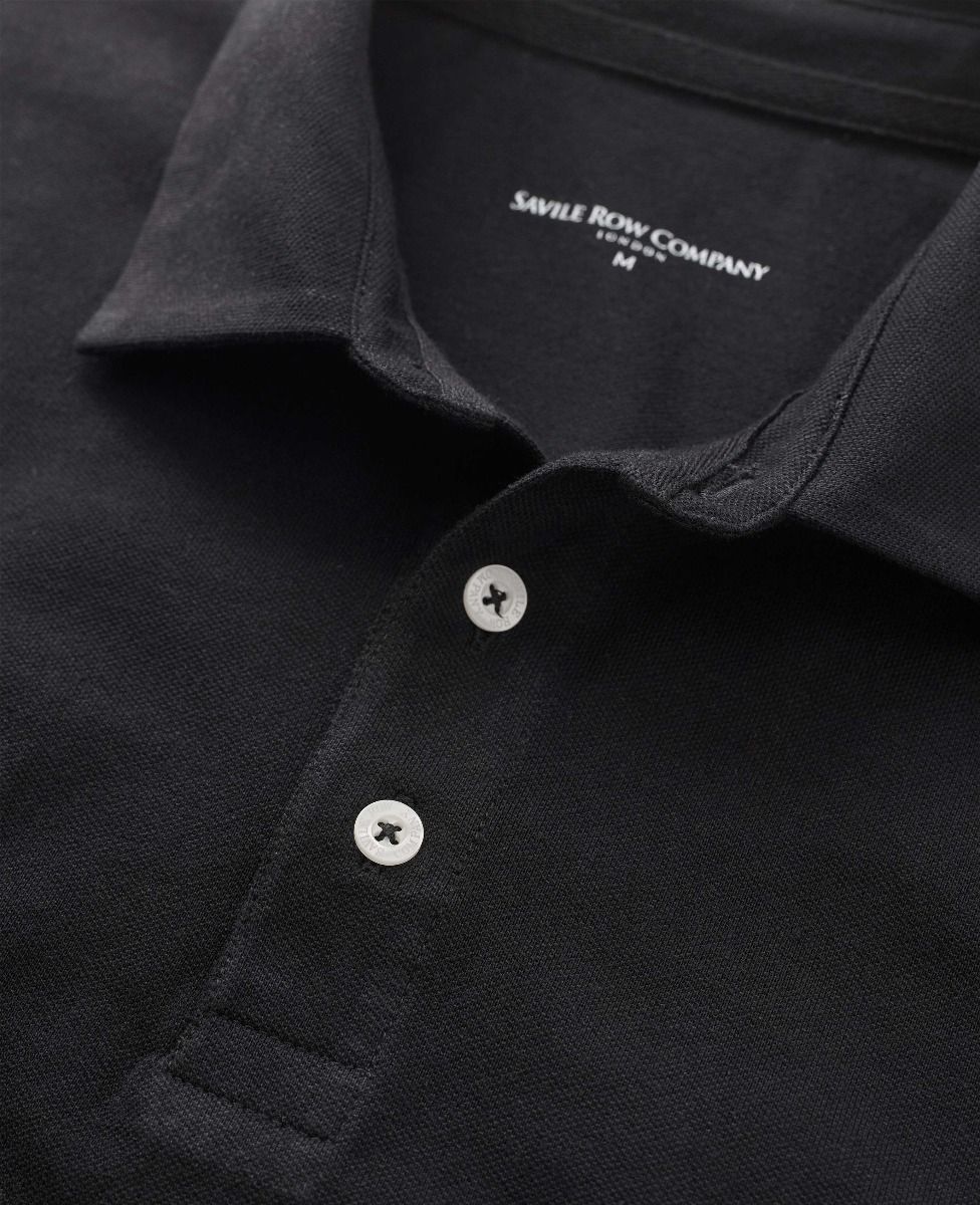Men’s black long sleeve polo shirt in classic fit shape | Savile Row Co
