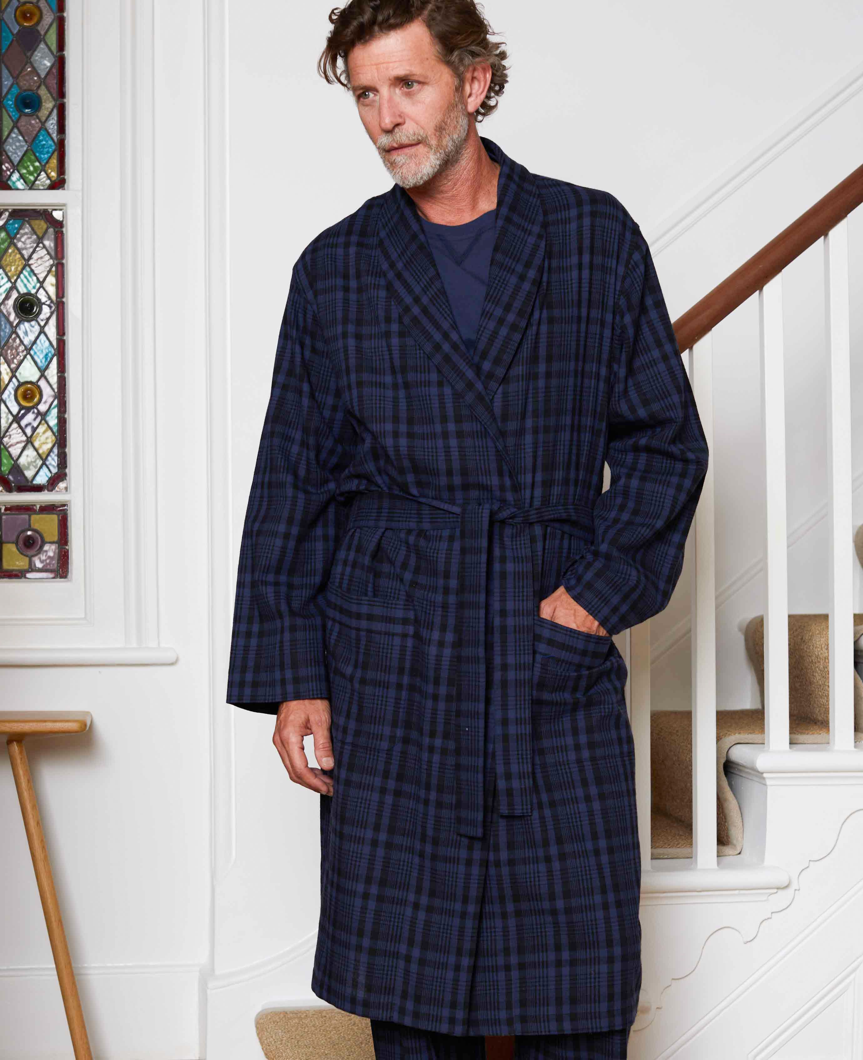 Brushed organic cotton patterned robe