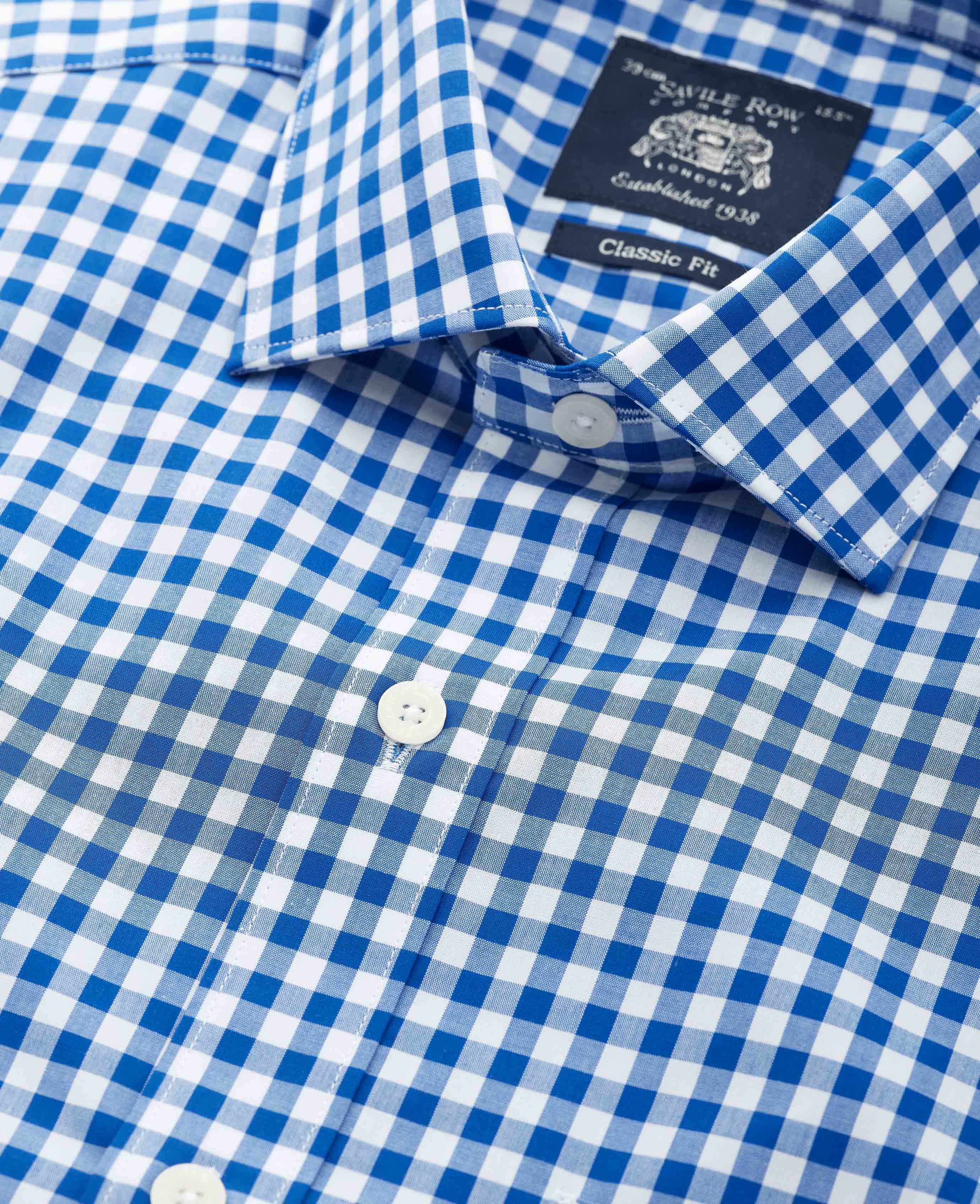 Men’s Classic Fit Gingham Shirt in Blue | Savile Row Co