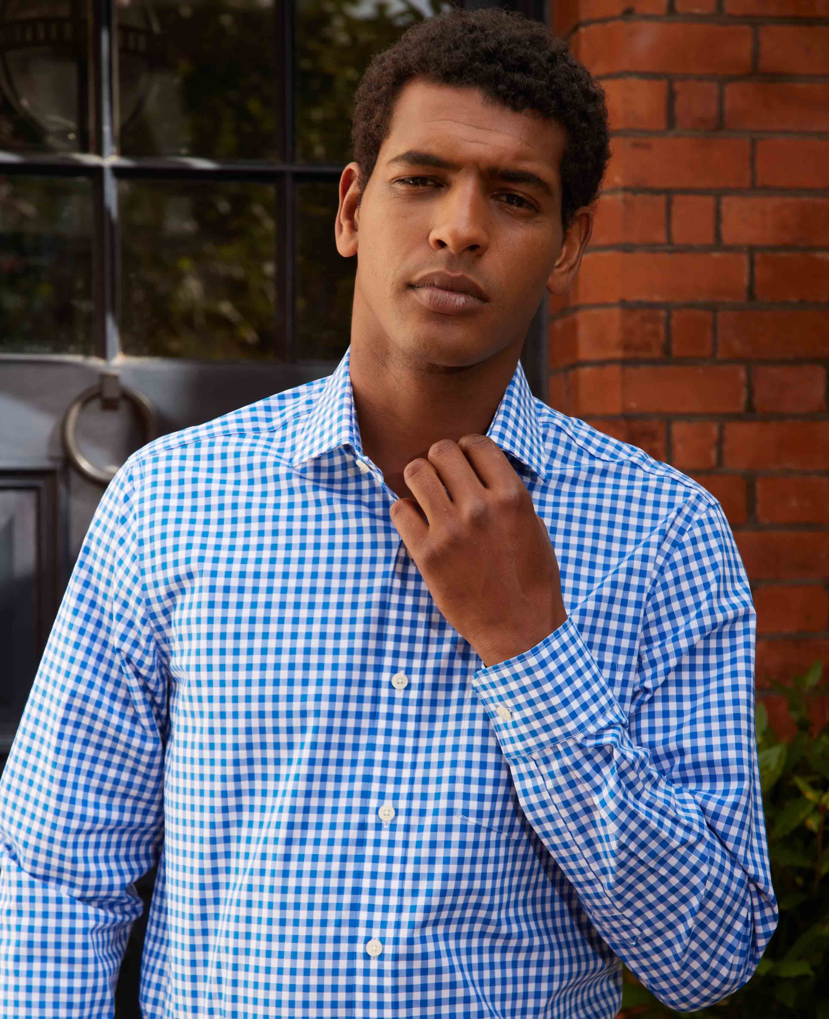 Men's Blue Classic Fit Gingham Check Formal Shirt With Single Cuffs ...