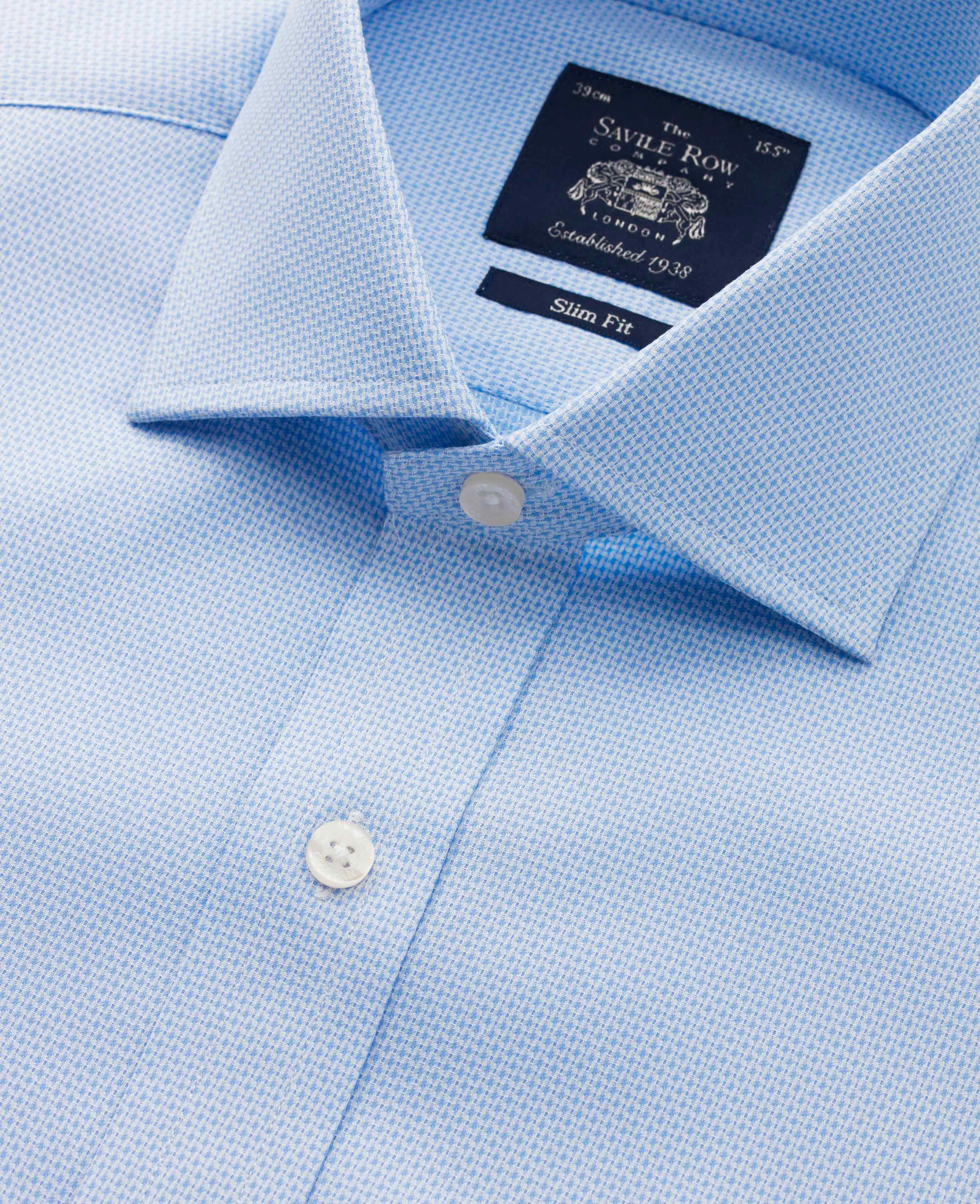 Mens Blue Dobby Weave Slim Fit Shirt | Savile Row Co
