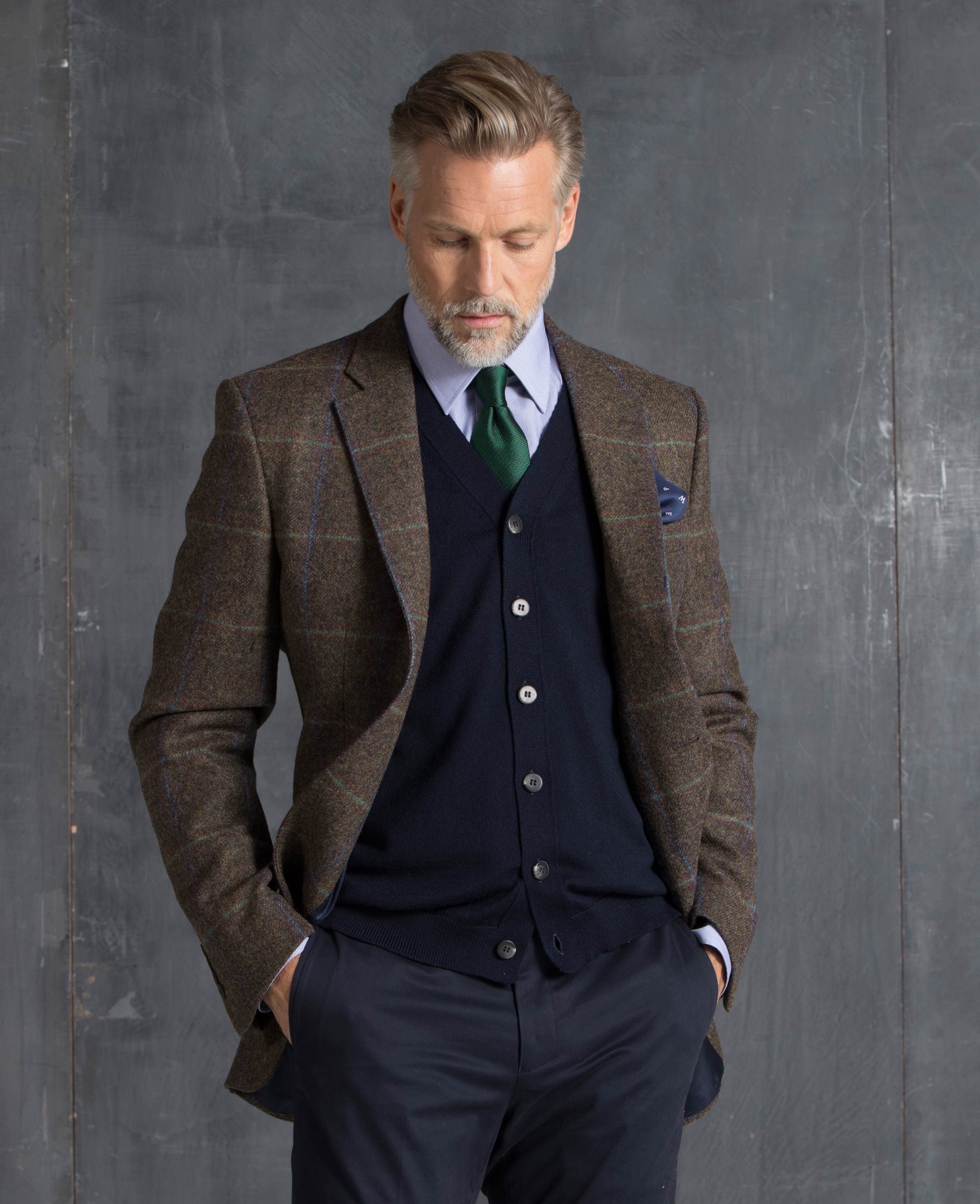 Mens Blue & Green Check Wool Jacket | Savile Row Co