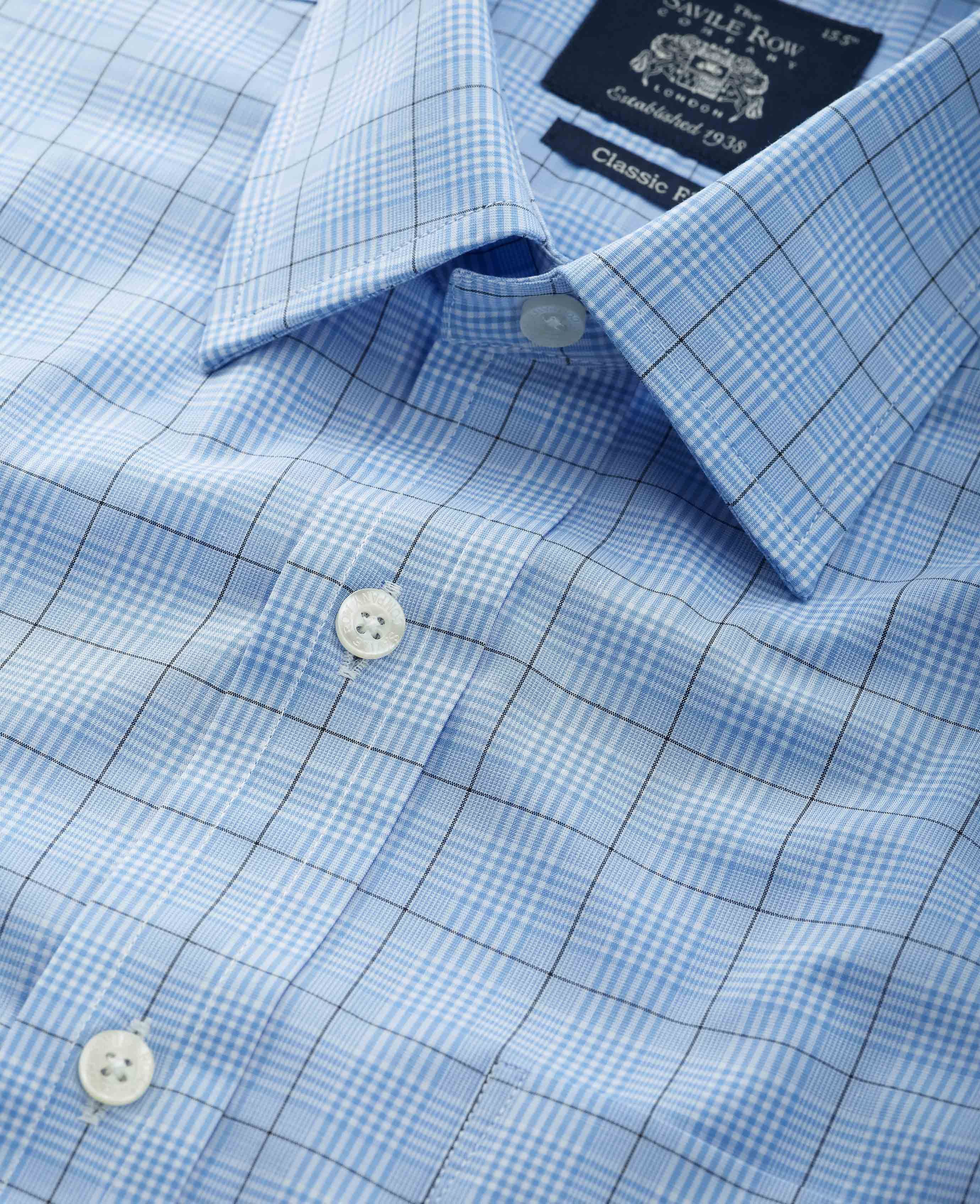 Men s Classic Fit Shirt in Navy POW Check | Savile Row Co