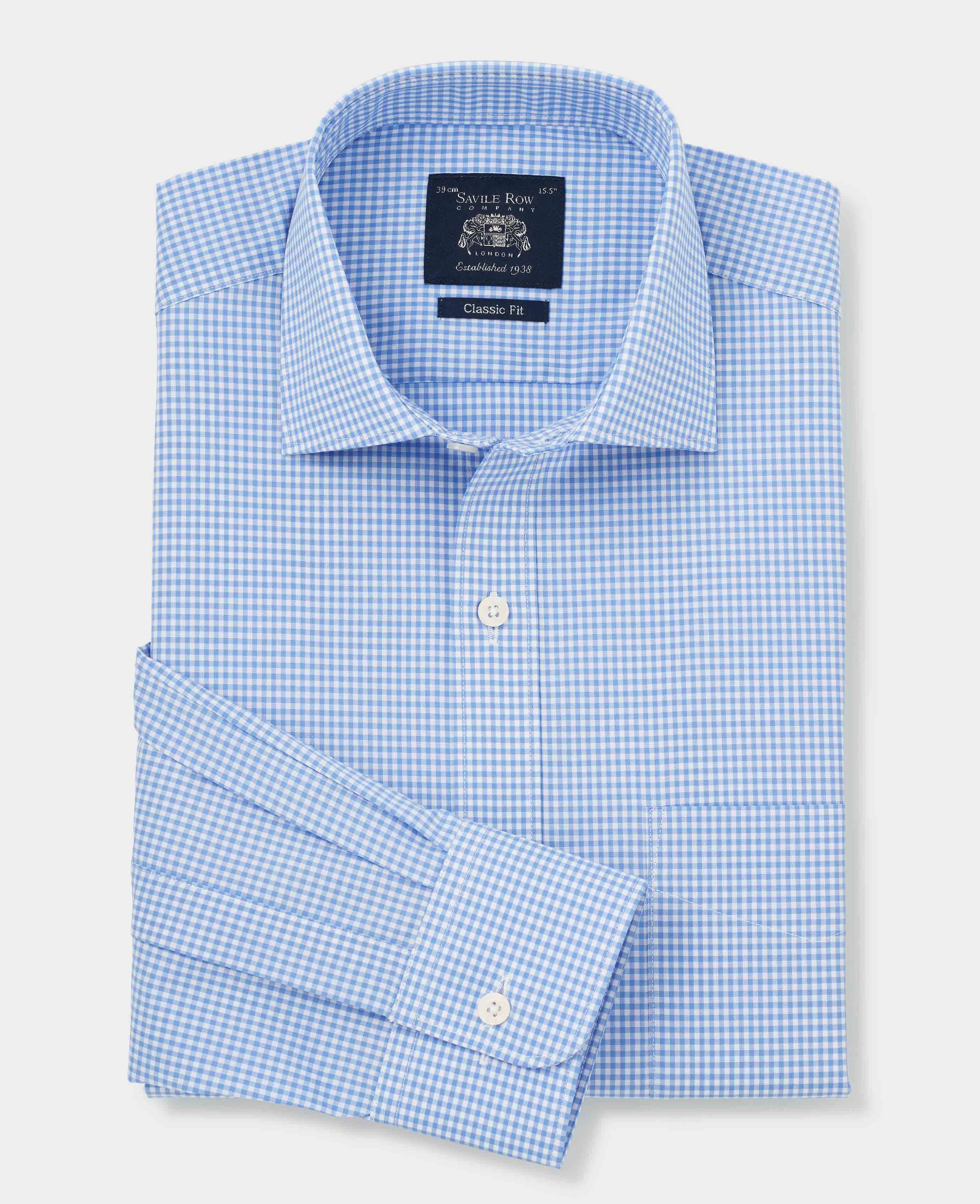 Men’s Classic Gingham Single Cuff Shirt in Blue | Savile Row Co