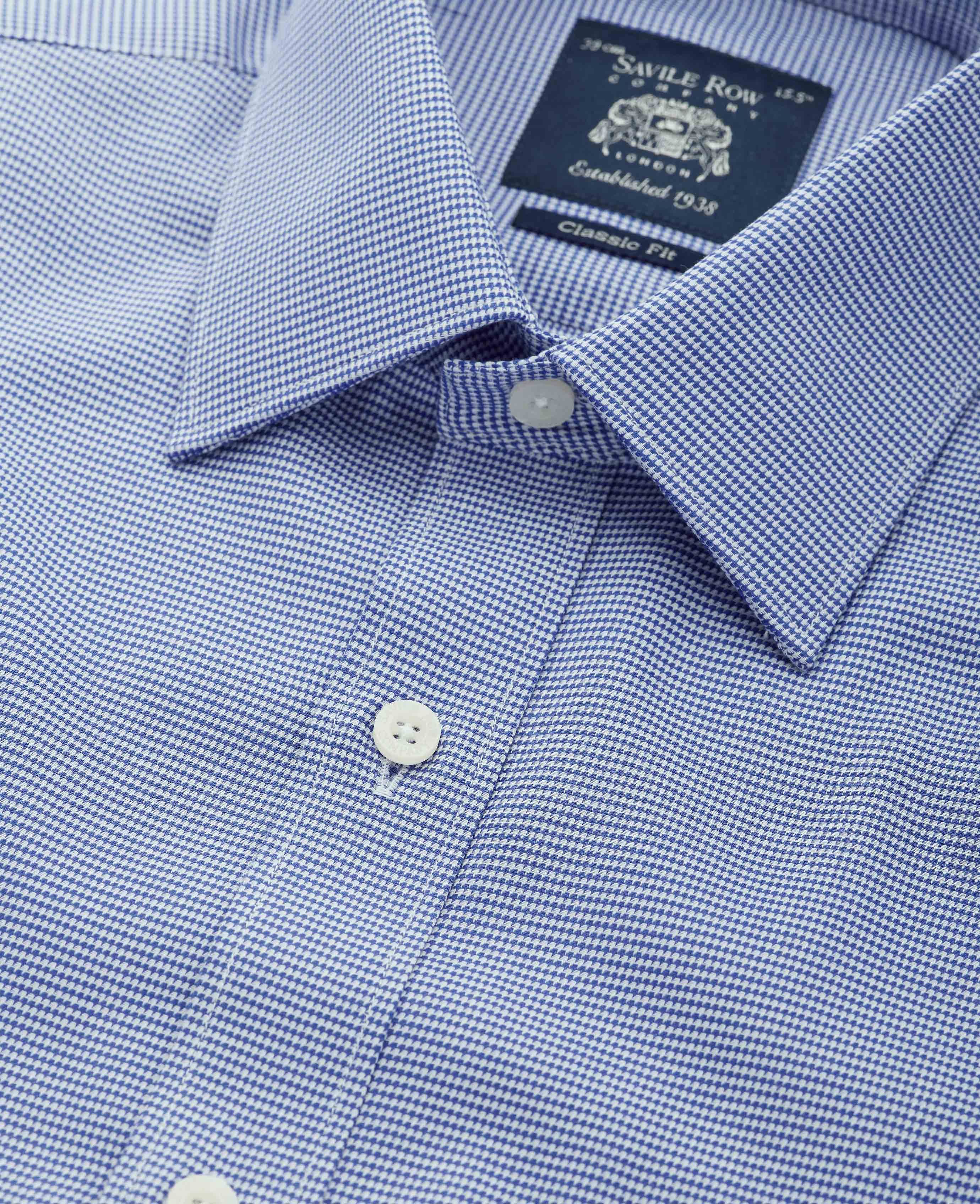 Men’s Classic Fit Puppytooth Single Cuff Shirt in Blue | Savile Row Co
