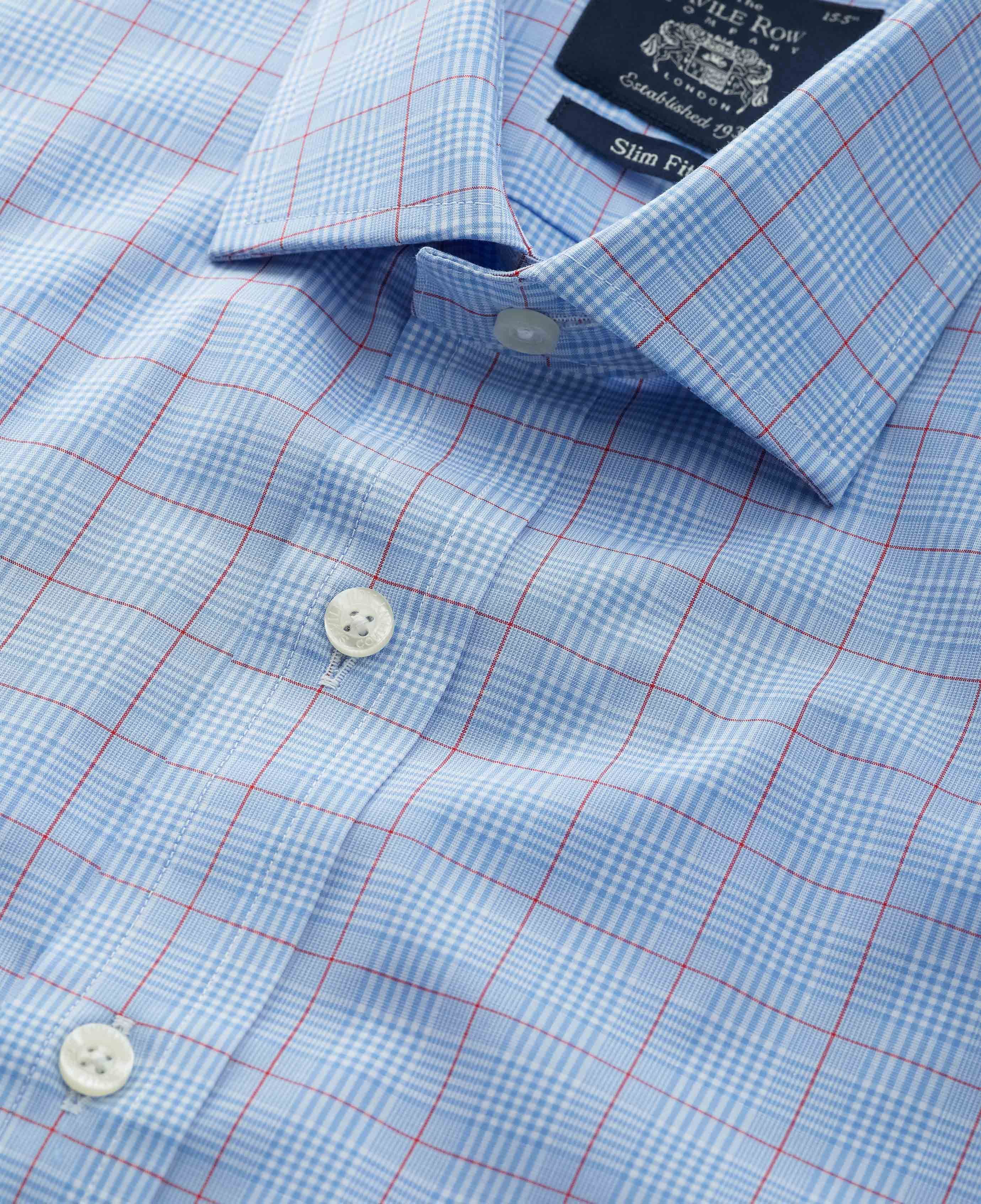 Men s Slim Fit Shirt in Blue/Red POW Check | Savile Row Co