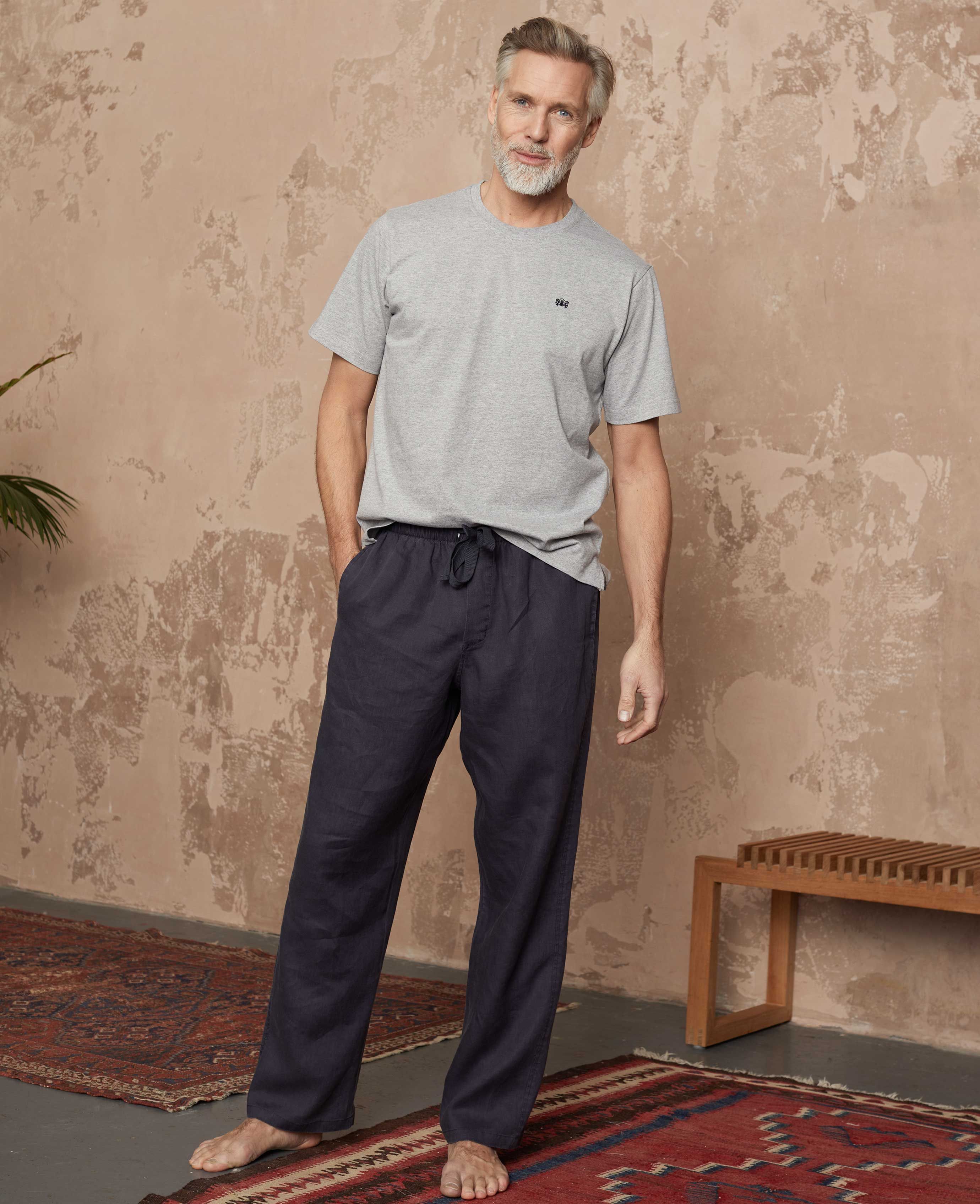 Men's Dark Navy Pure Linen Lounge Pants