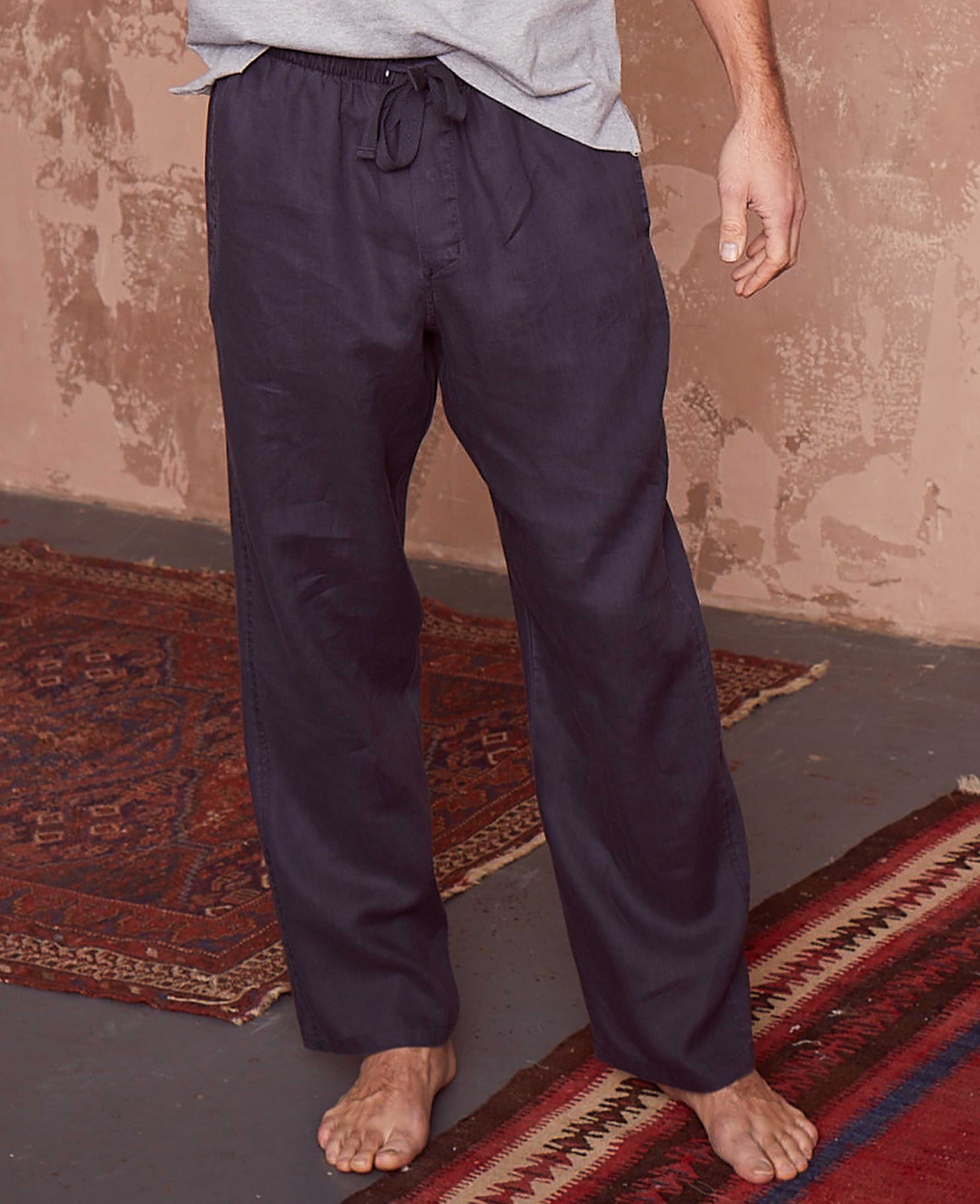 Men's Dark Navy Pure Linen Lounge Pants