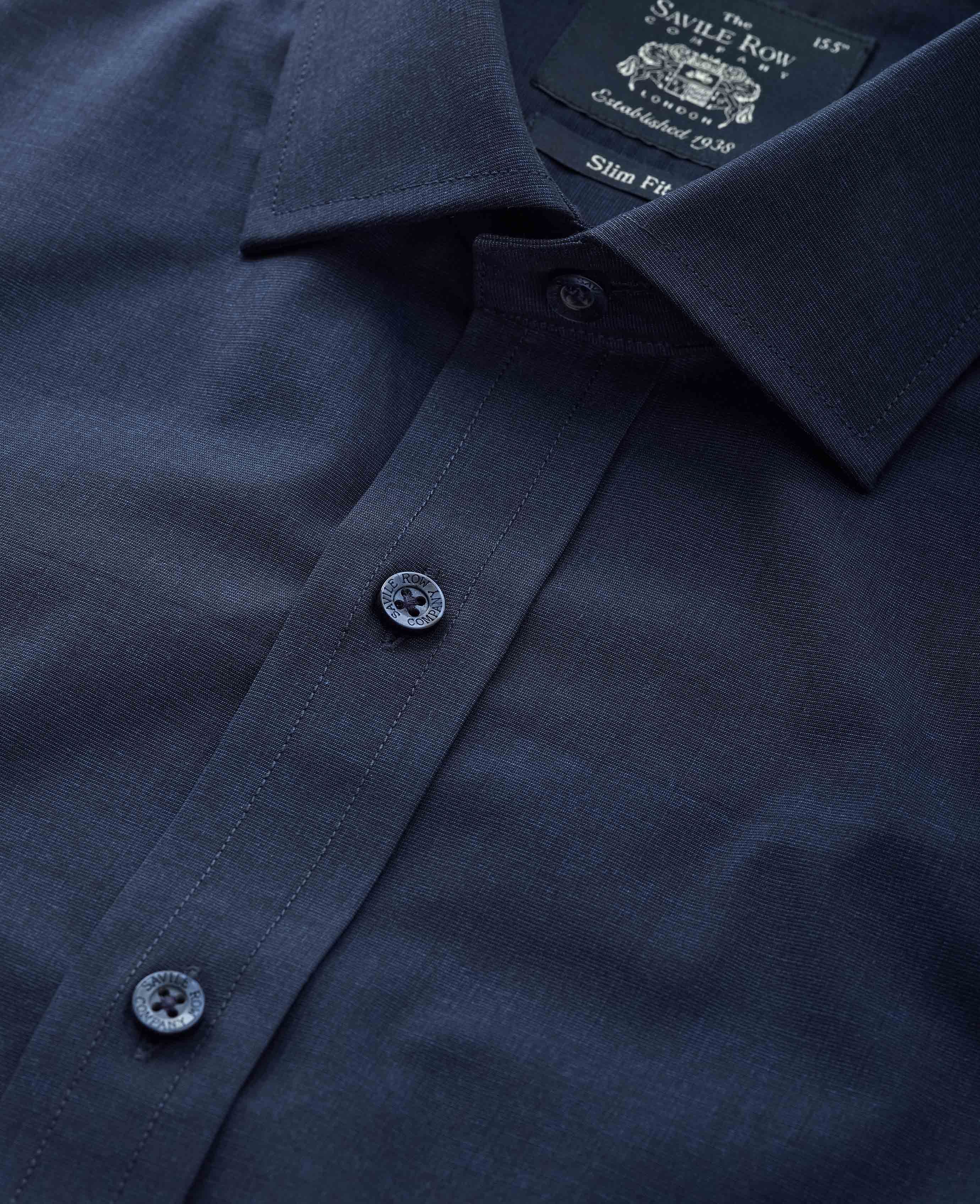 Men's Dyed Navy EoE Slim Fit Formal Shirt With Single Cuffs | Savile Row Co