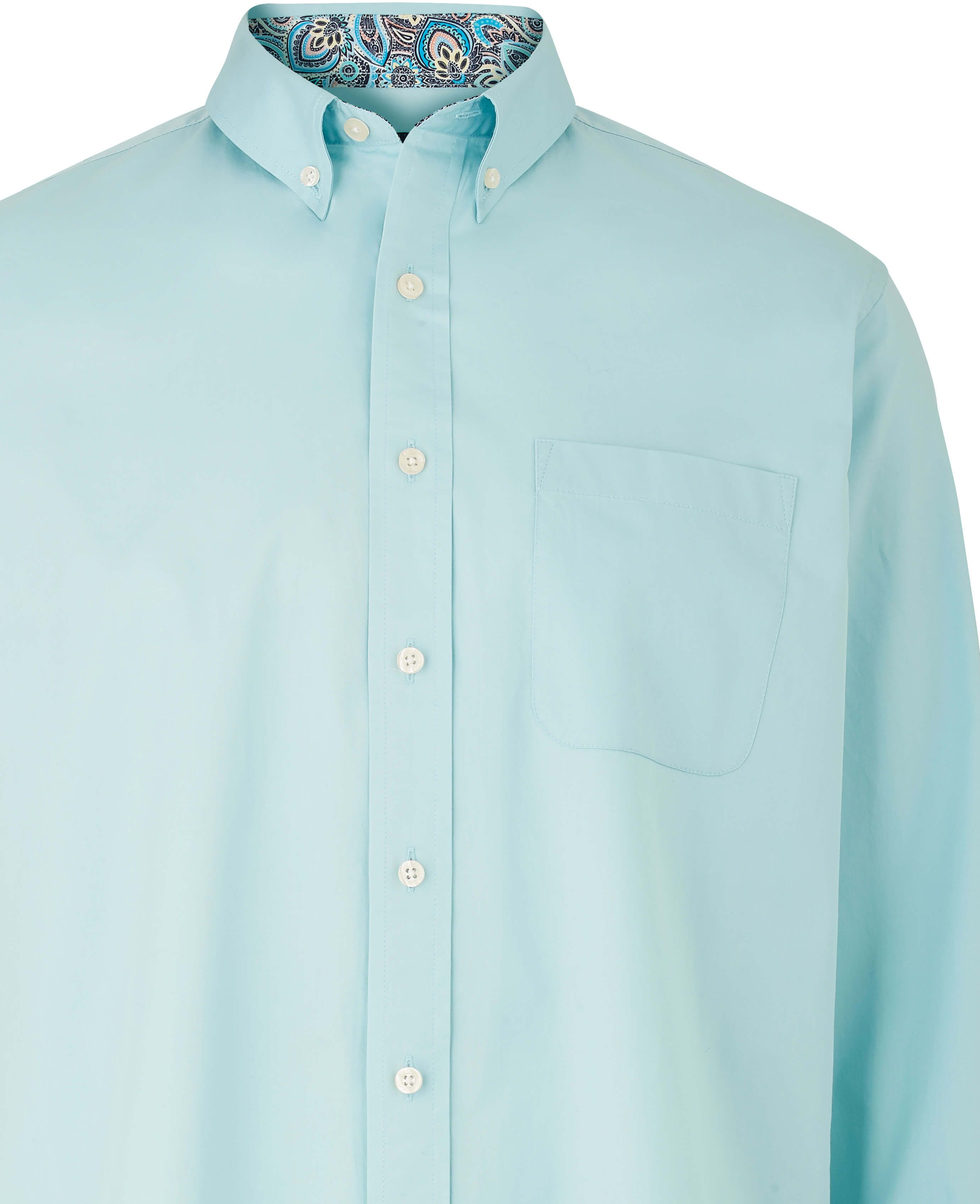 Men’s aqua blue cotton twill shirt with button-down collar | Savile Row Co
