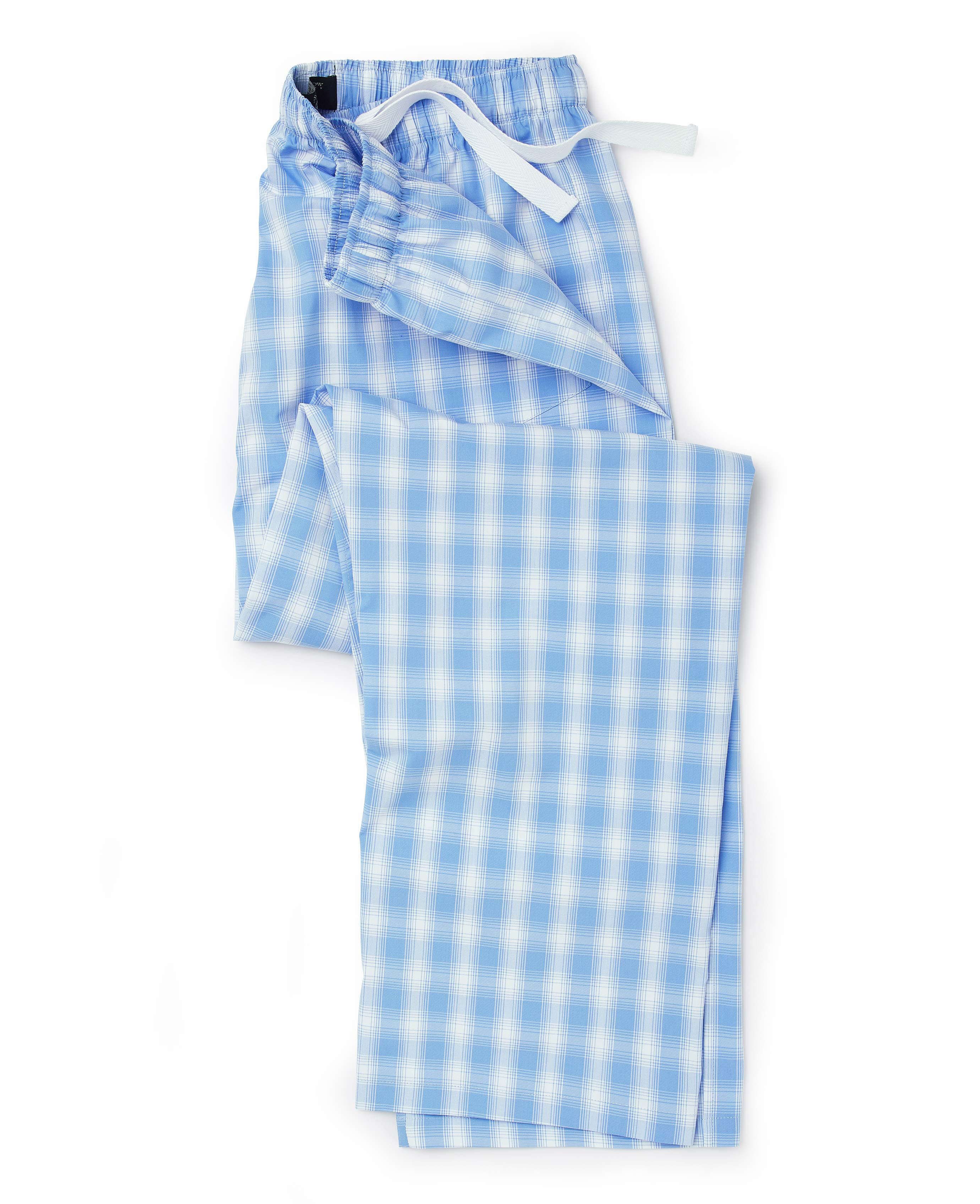 Men's luxury blue and white check cotton lounge pants