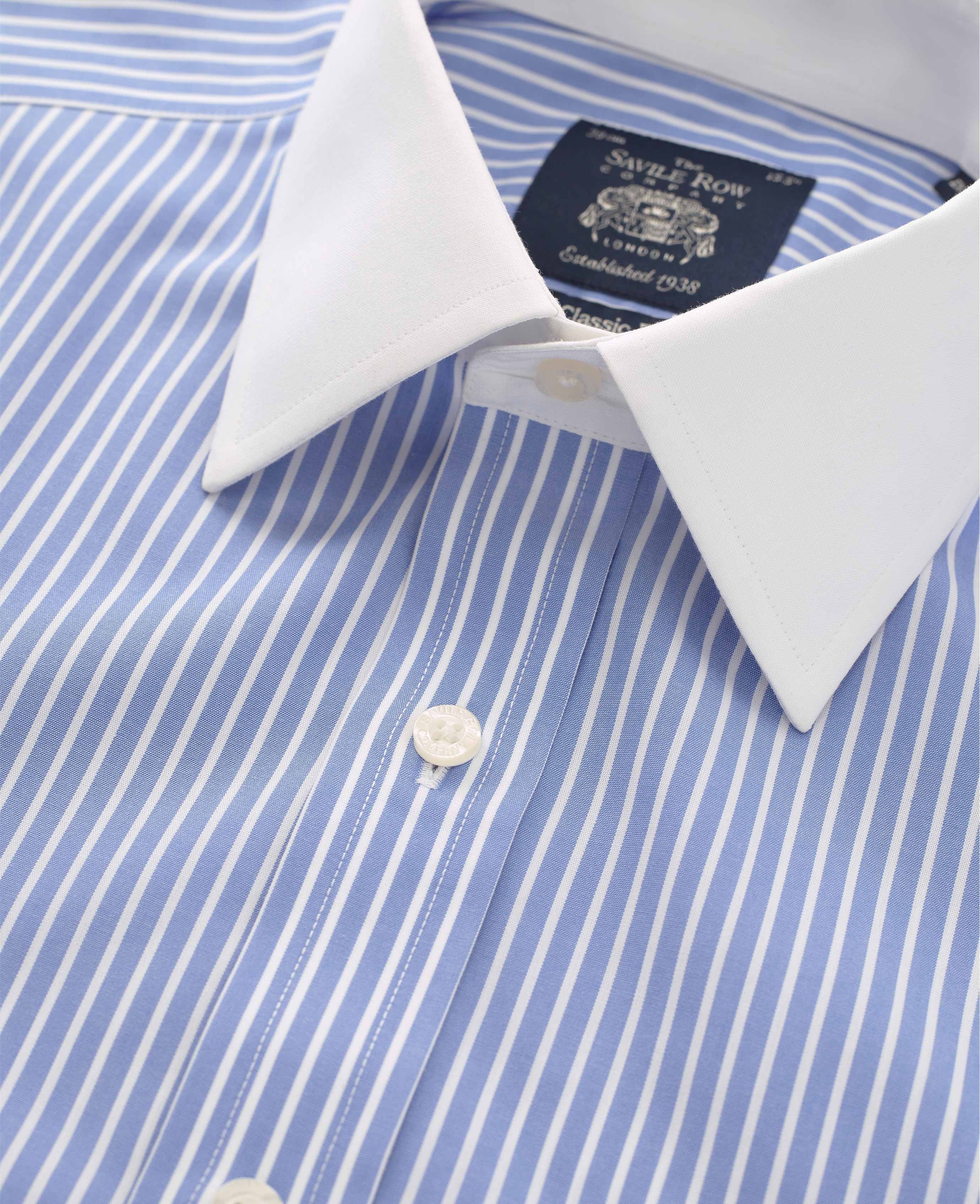 Men's blue and white stripe non-iron shirt