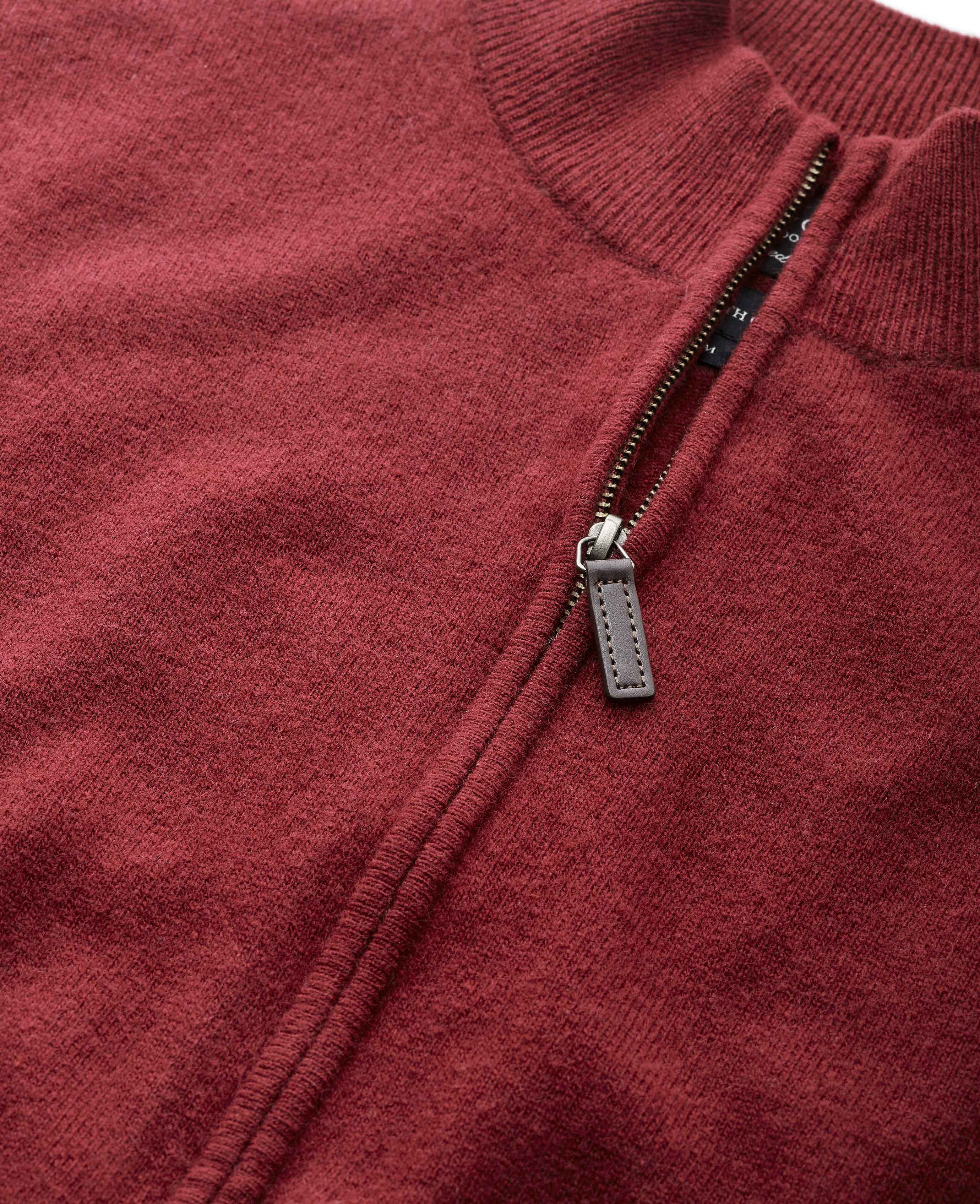 Men's Burgundy Merino-Blend Zip-Up Rib Cardigan | Savile Row Co