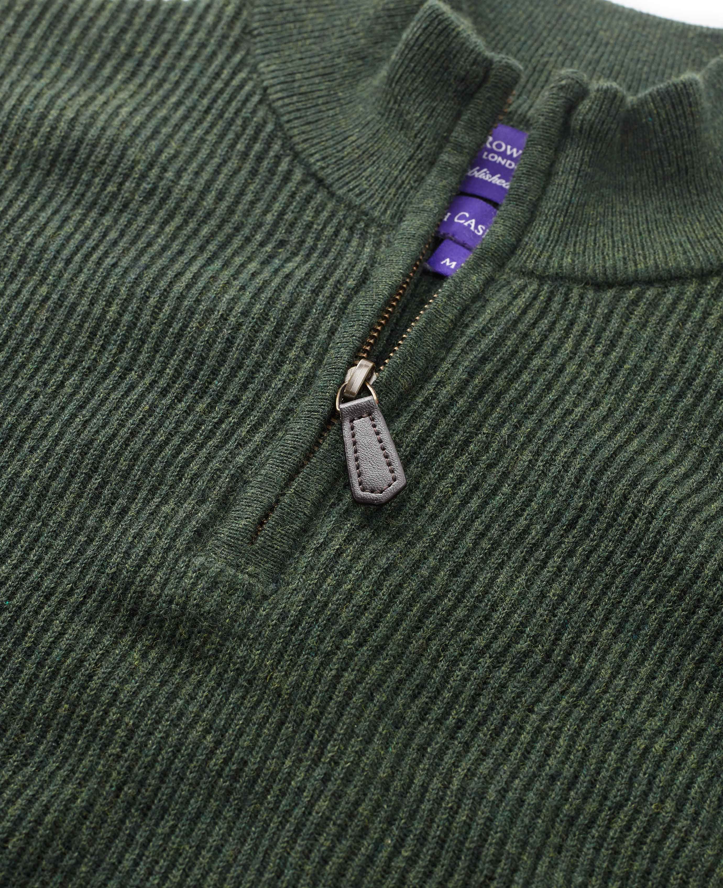 Men's dark green marl cotton/cashmere half-zip jumper