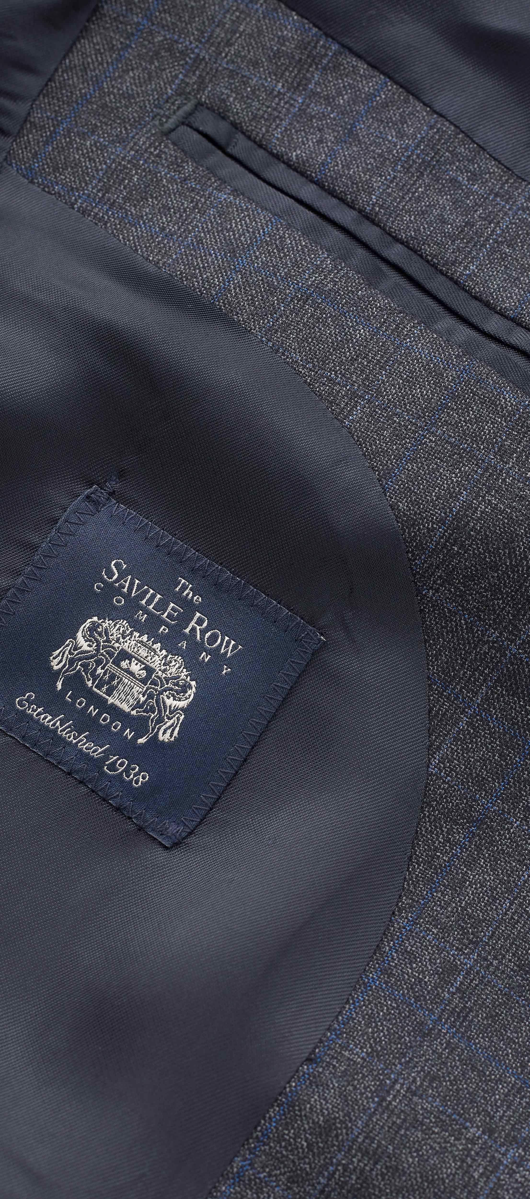 Mens Luxury Grey Check Wool-Blend Tailored Suit Jacket | Savile Row Co
