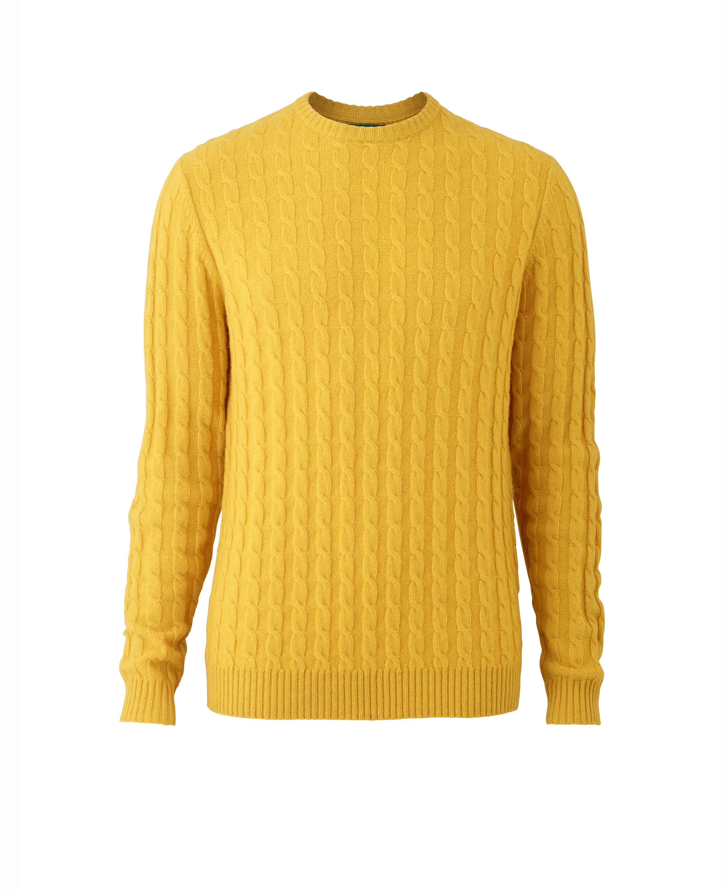 Men's Mustard Lambswool Blend Cable Knit Jumper | Savile Row Co
