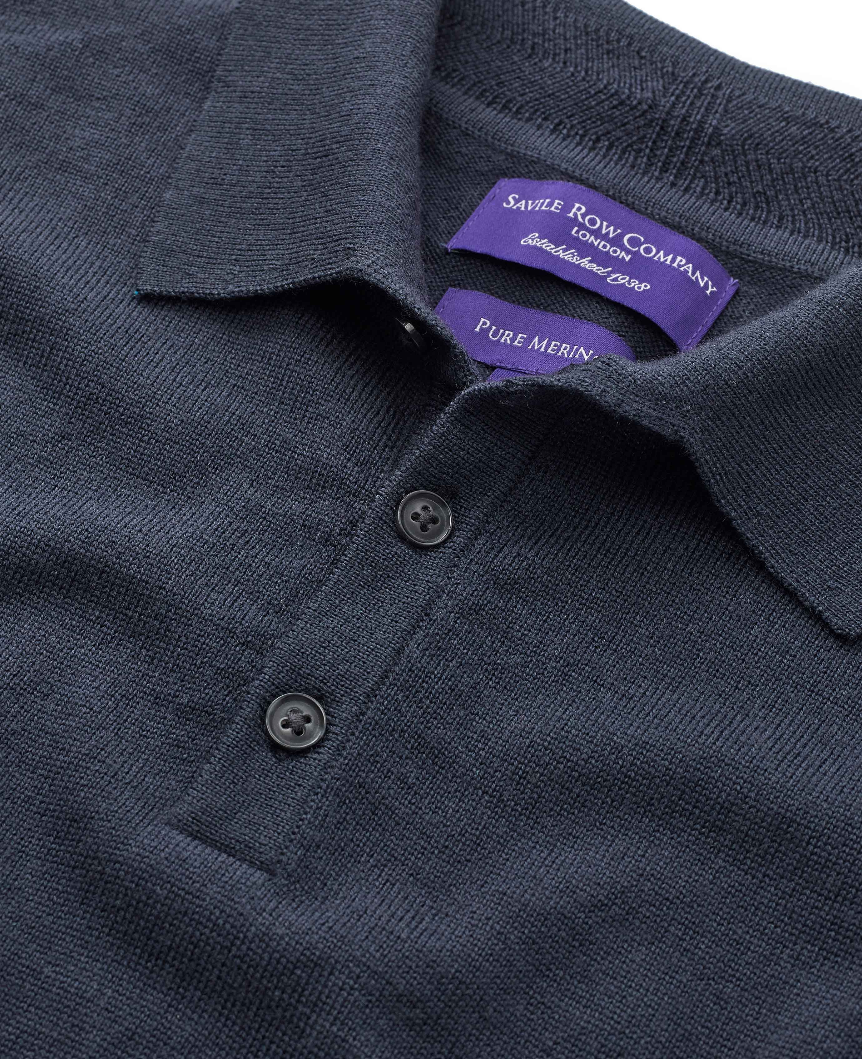 Men’s Merino Wool Knitted Polo Shirt in Navy | Savile Row Co