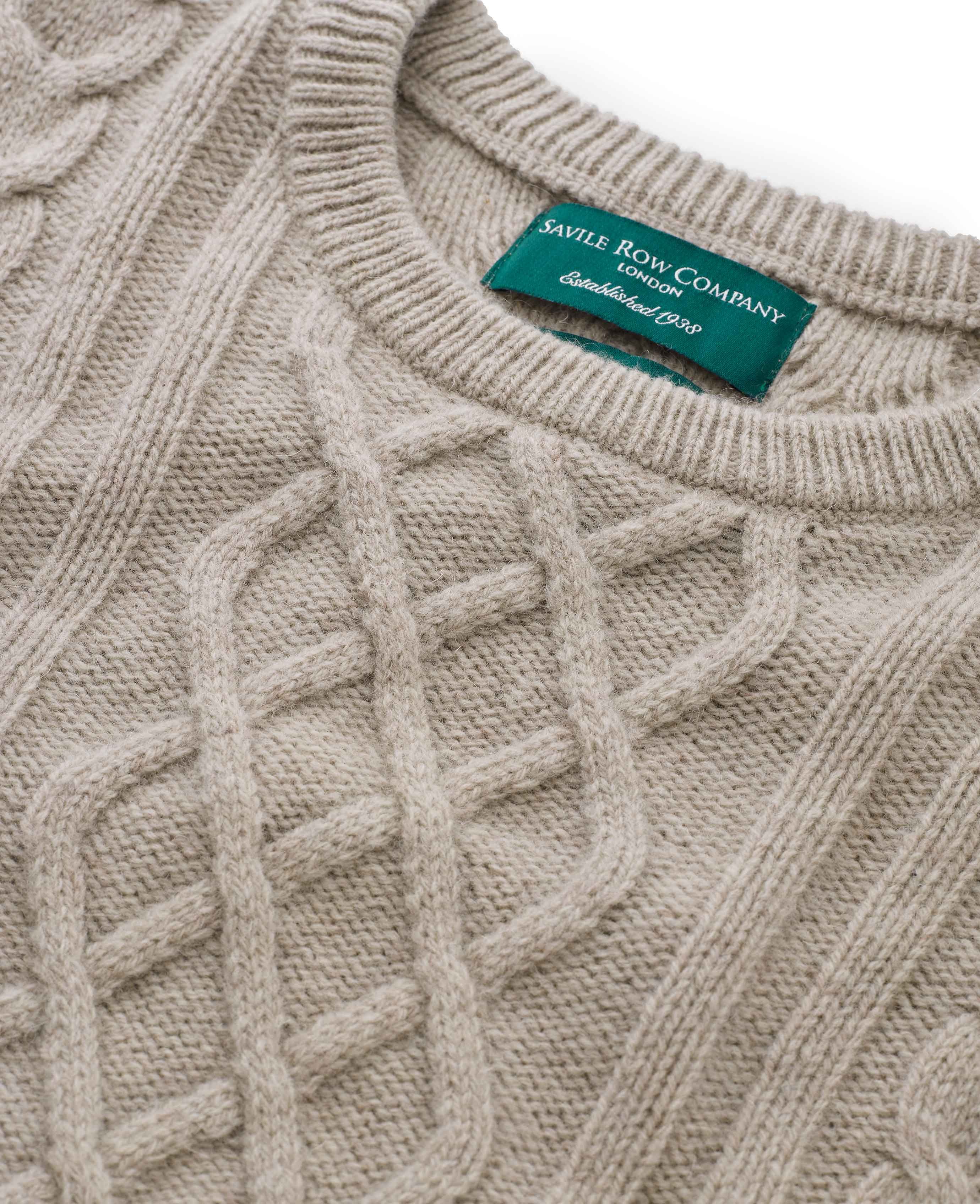 Men's Lambswool Blend Cable Knit Jumper in Oatmeal | Savile Row Co