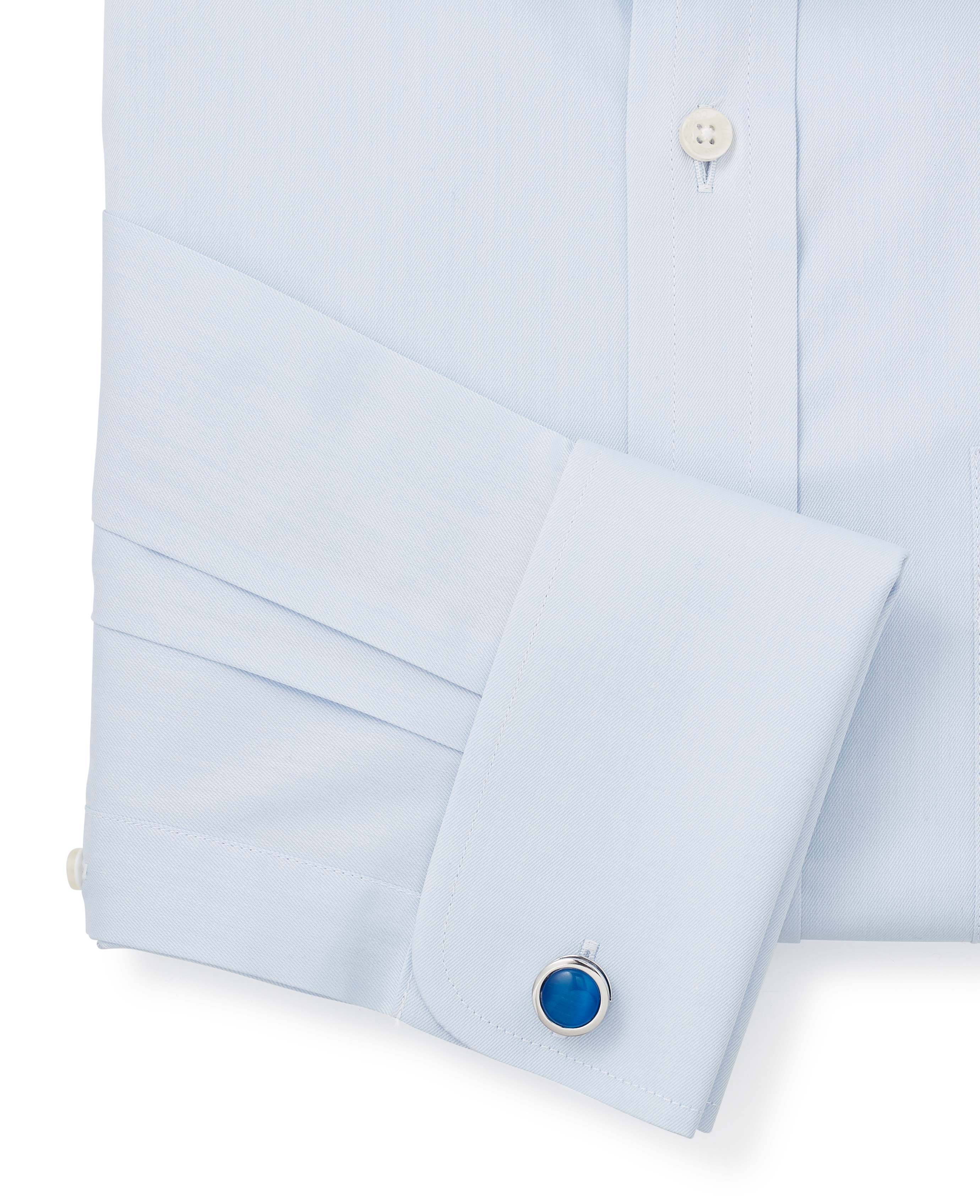 Men's sky blue twill classic fit shirt with double cuffs | Savile Row Co
