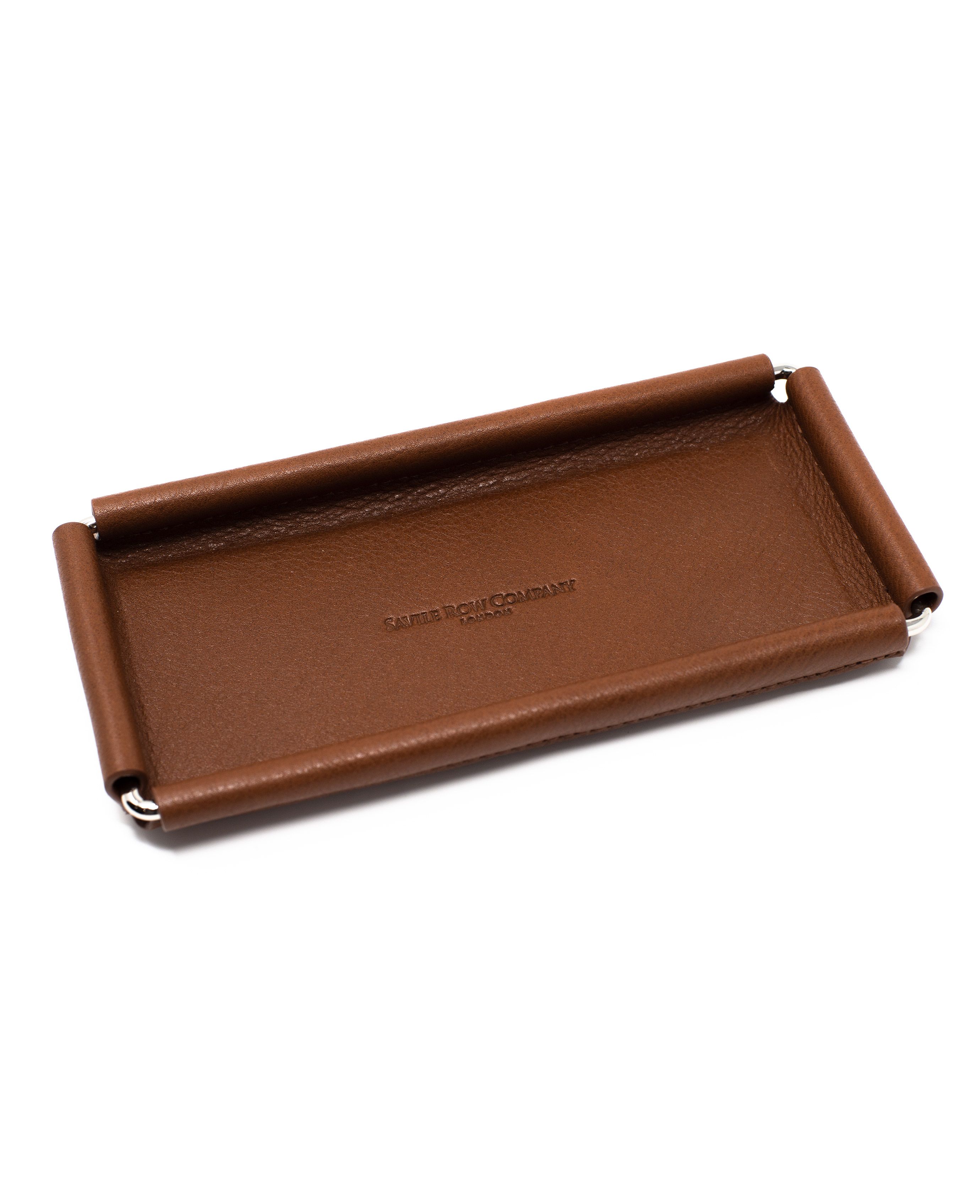 Luxury tan leather storage desk tray with suedette lining | Savile Row Co