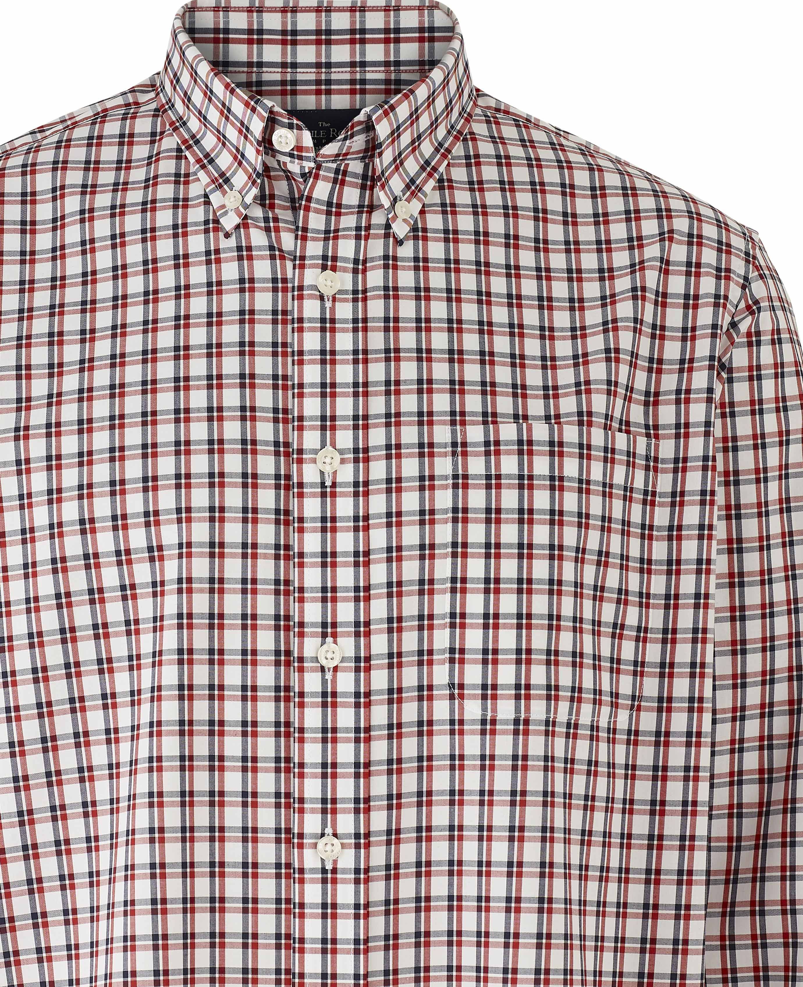 Men’s white, navy and red check button-down casual shirt | Savile Row Co