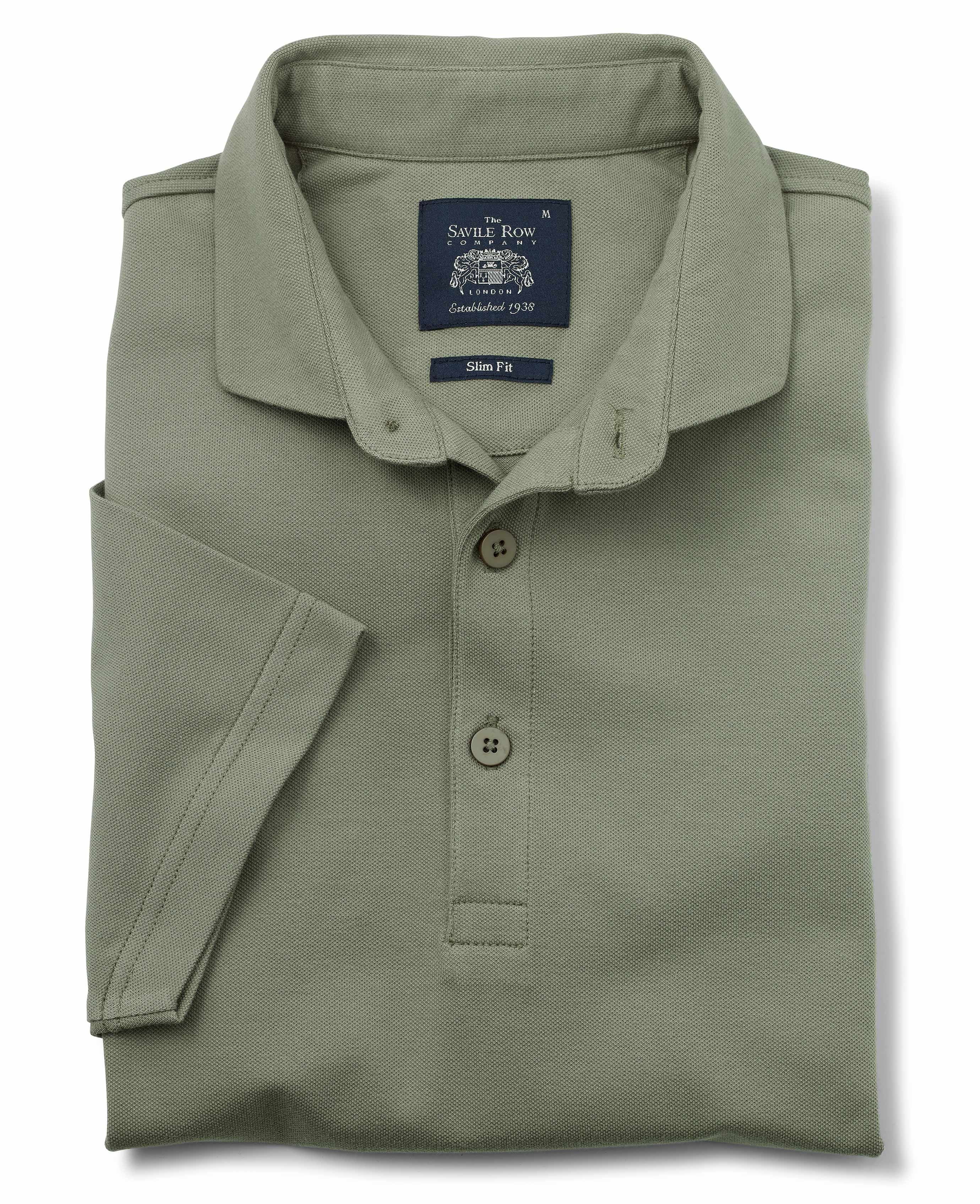 Men's Khaki Cotton Pique Slim Fit Polo Shirt | Savile Row Co