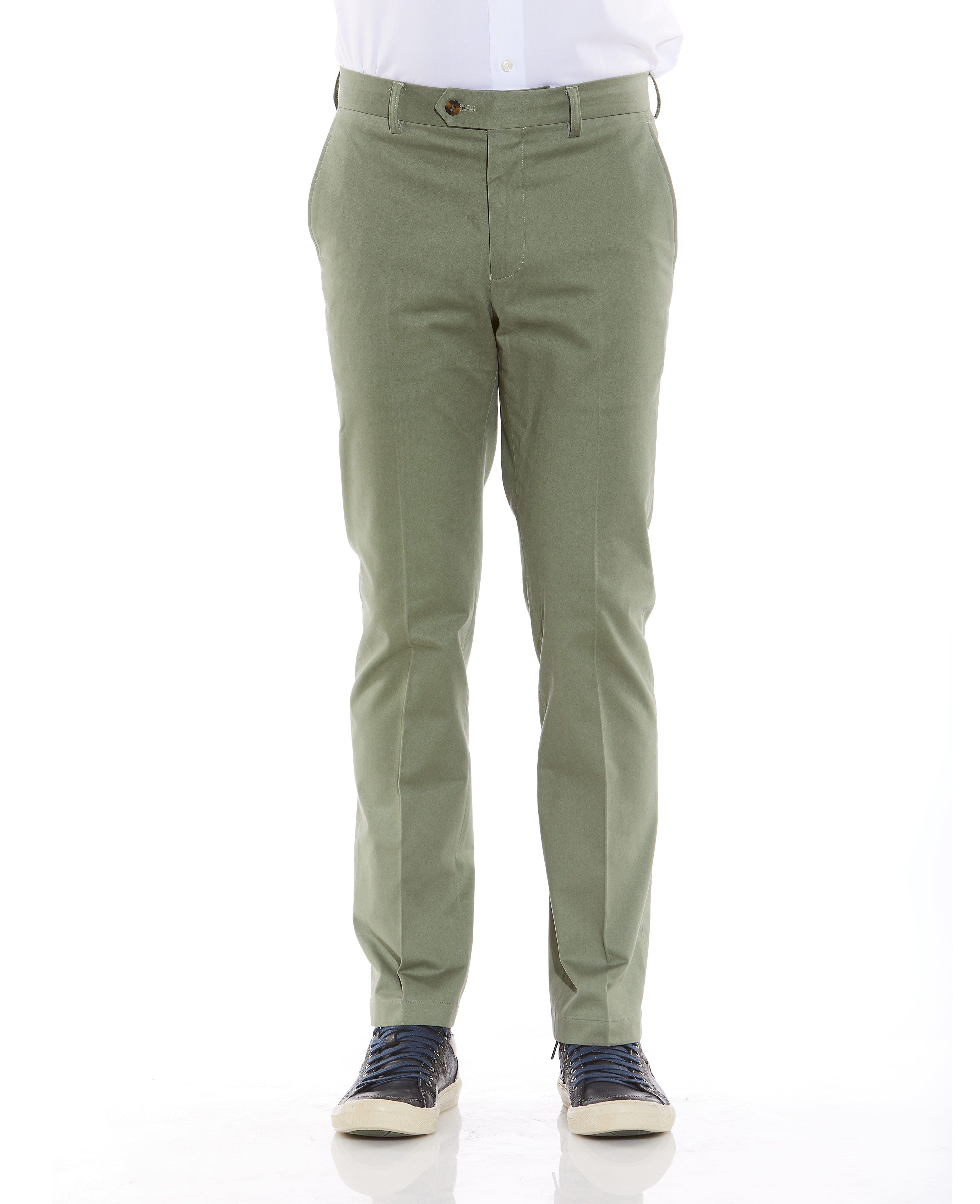 Men's Khaki Flat Front Slim Fit Chinos | Savile Row Co