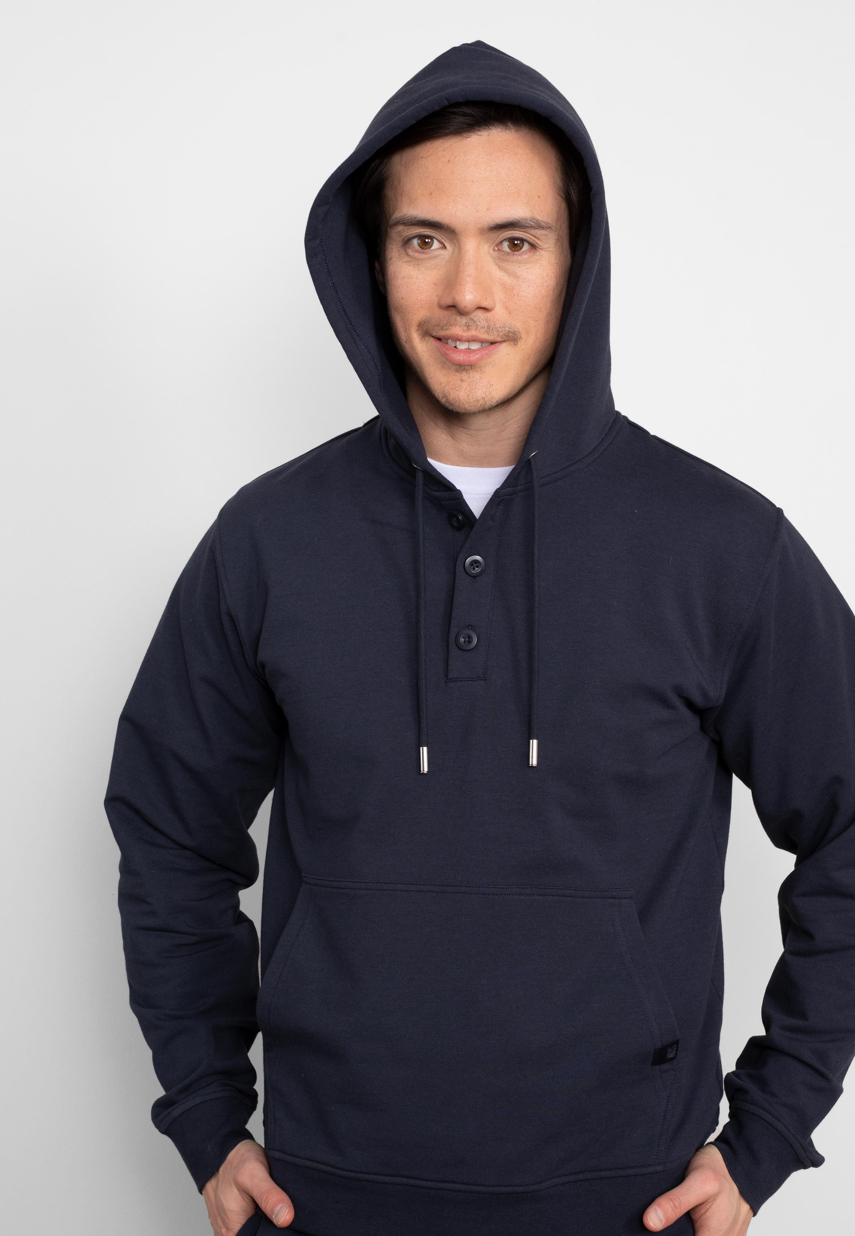 Men's classic navy loopback stretch cotton active hoodie | Savile Row Co