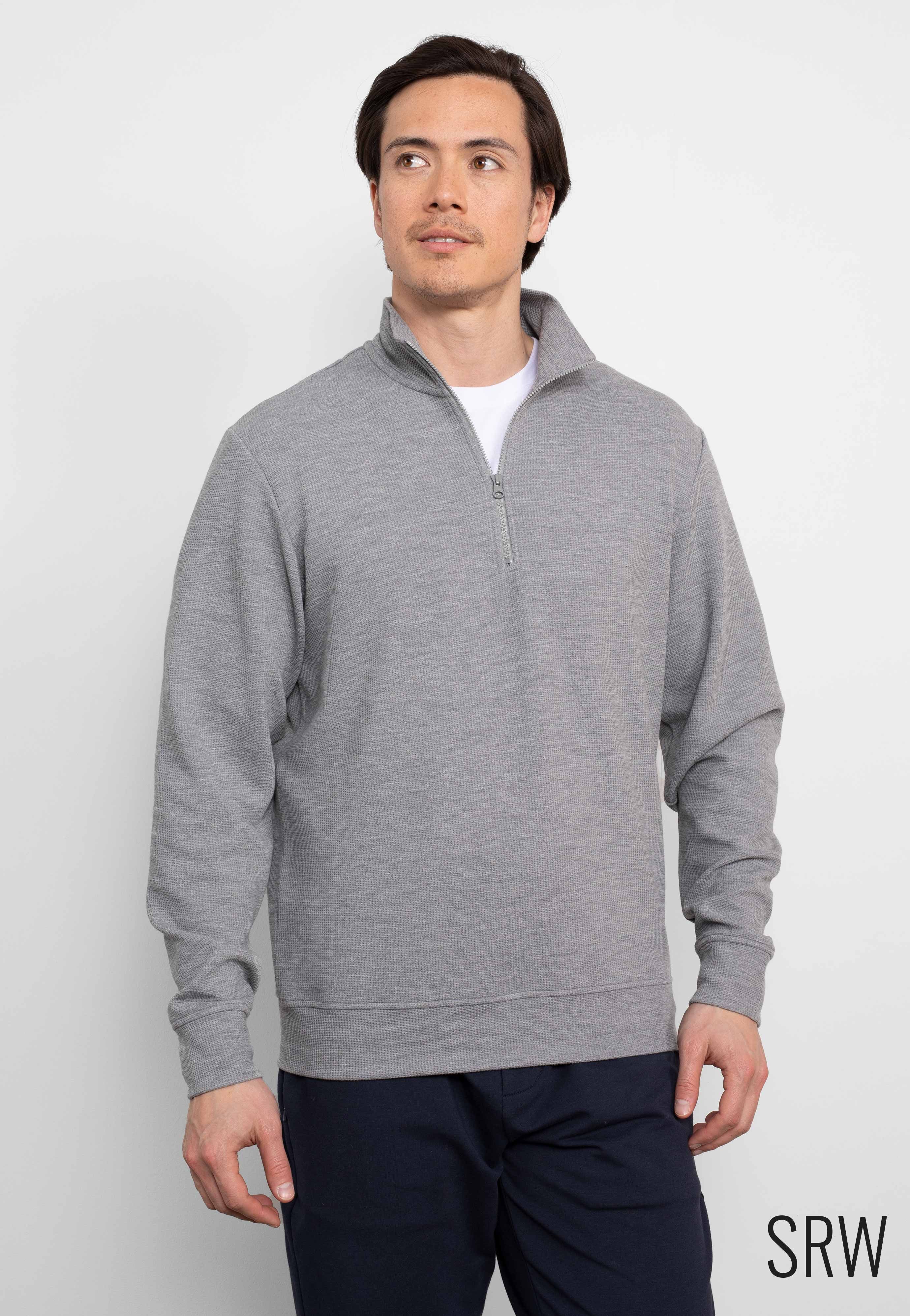Men’s marl grey sweat wicking half-zip active sweatshirt | Savile Row Co