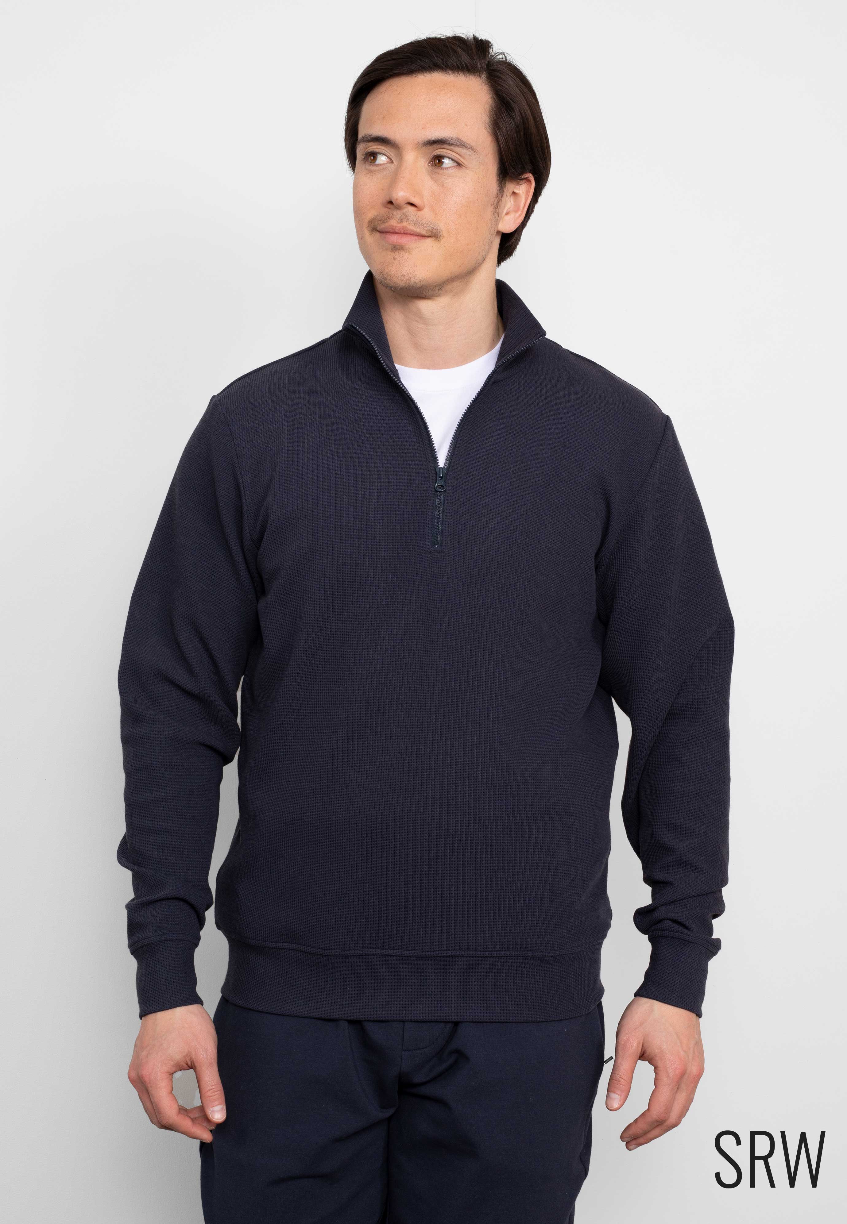 Men\'s navy sweat wicking half-zip active sweatshirt | Savile Row Co