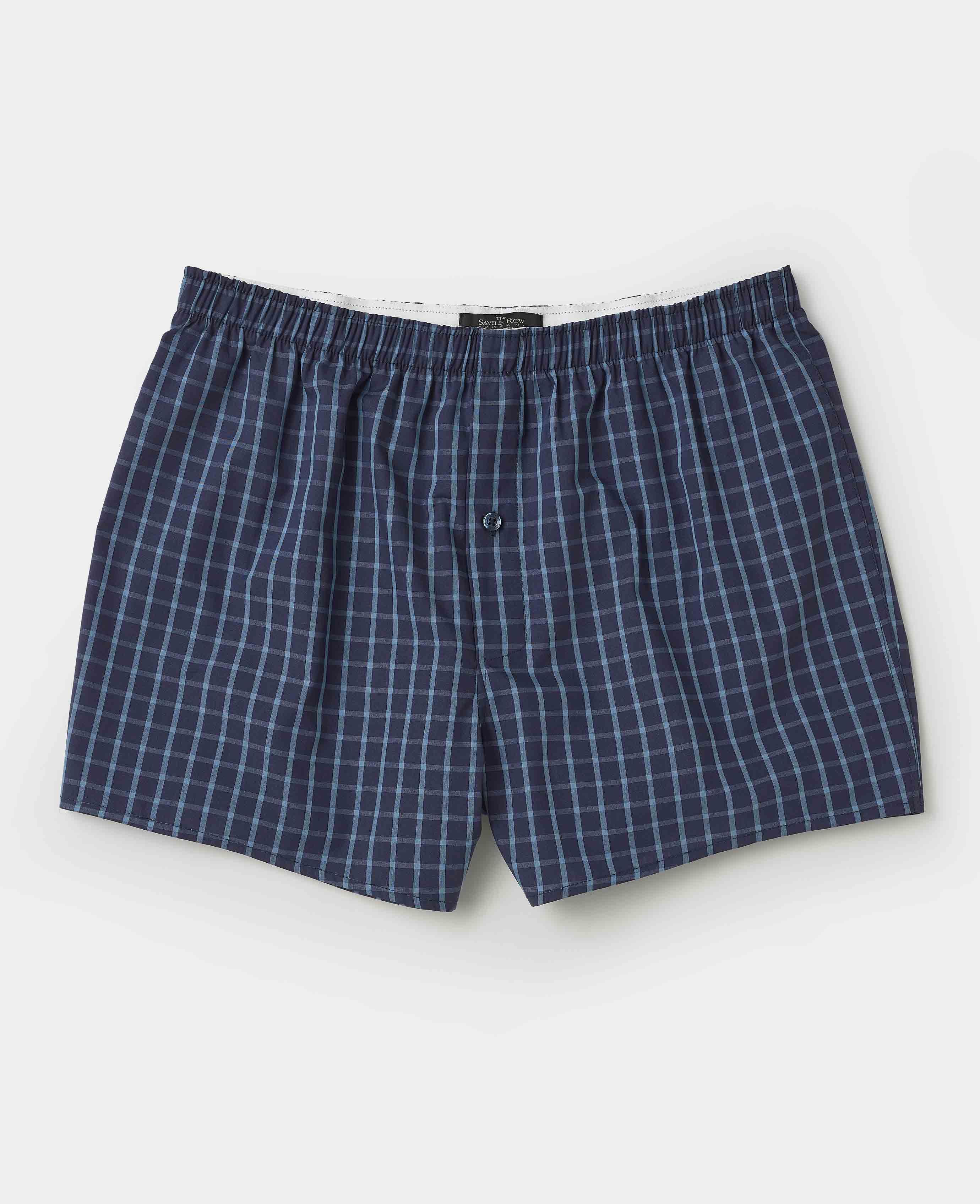 Men’s Cotton Boxer Shorts in Blue Check | Savile Row Co