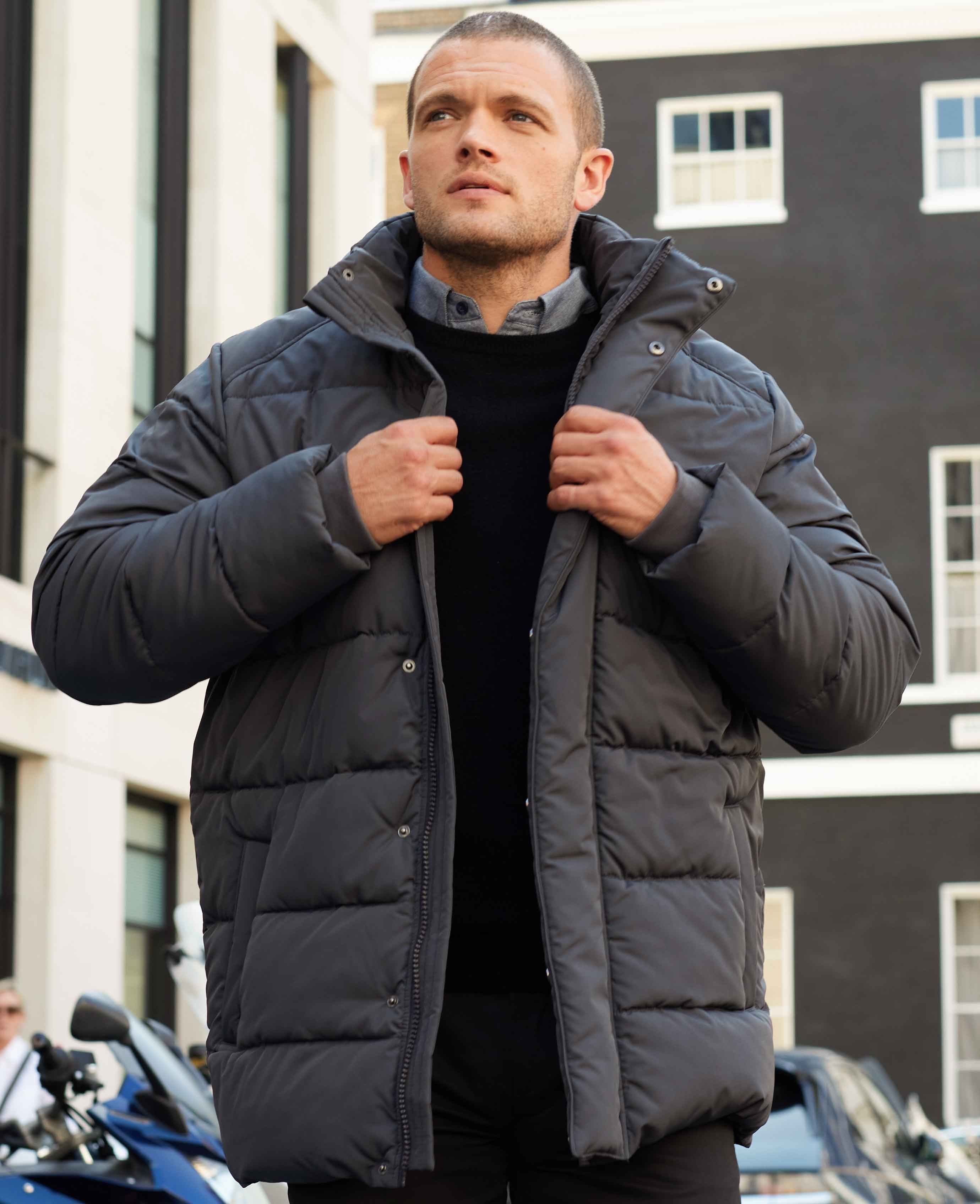 Men\'s 100% Recycled Puffer Jacket in Dark Grey | Savile Row Co