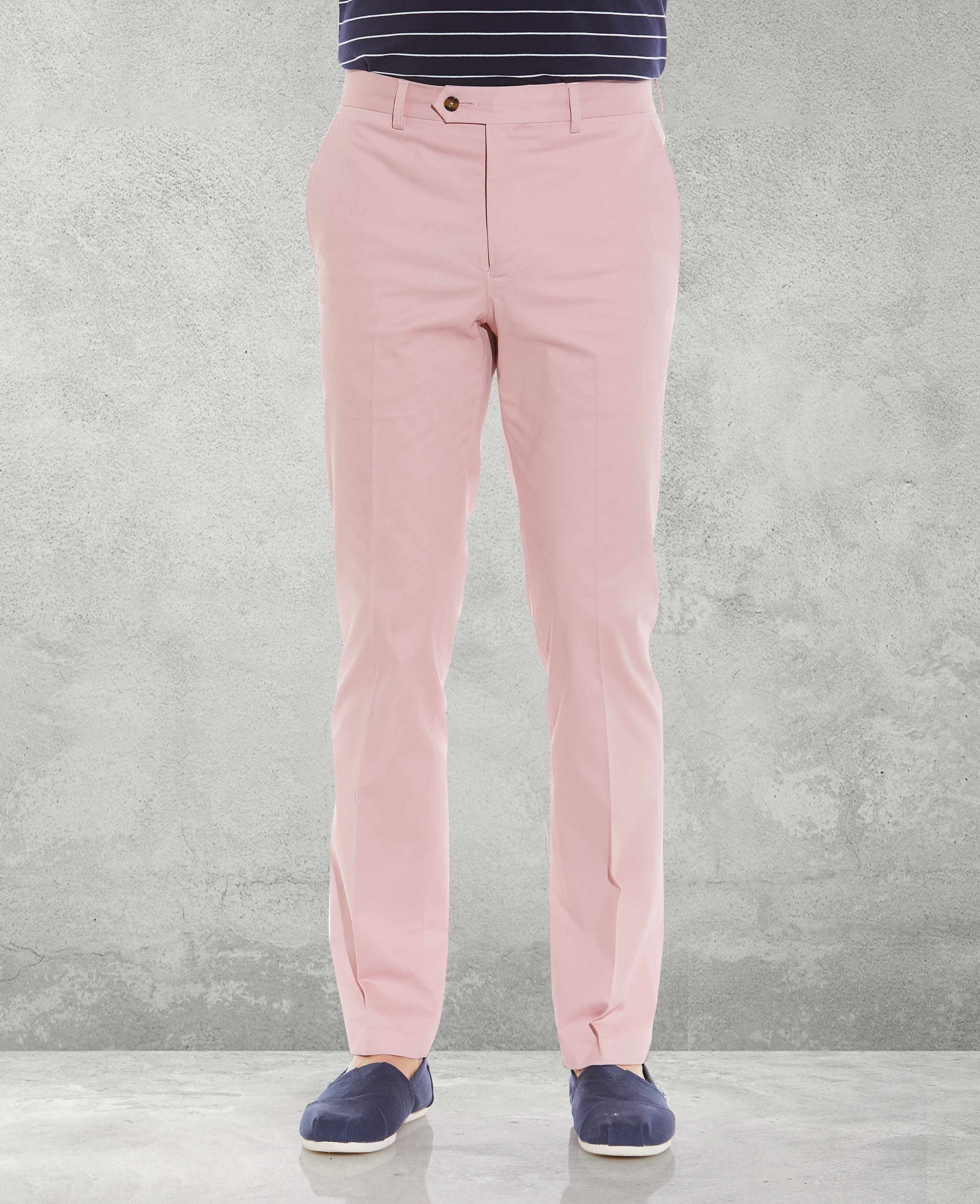 Mens Pink Flat Front Slim Fit Chinos | Savile Row Co