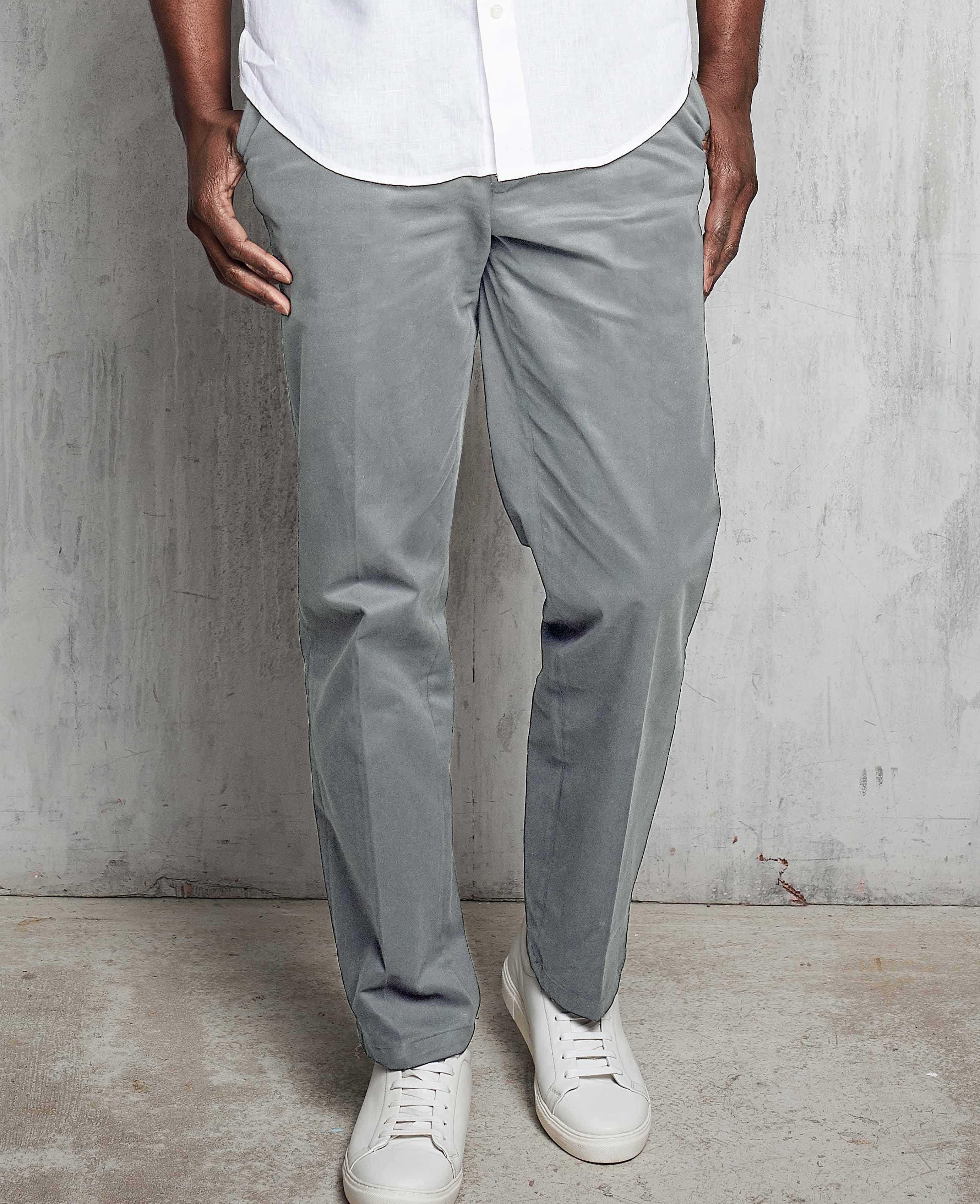 Men's Grey Flat Front Stretch Cotton Slim Fit Chinos | Savile Row Co