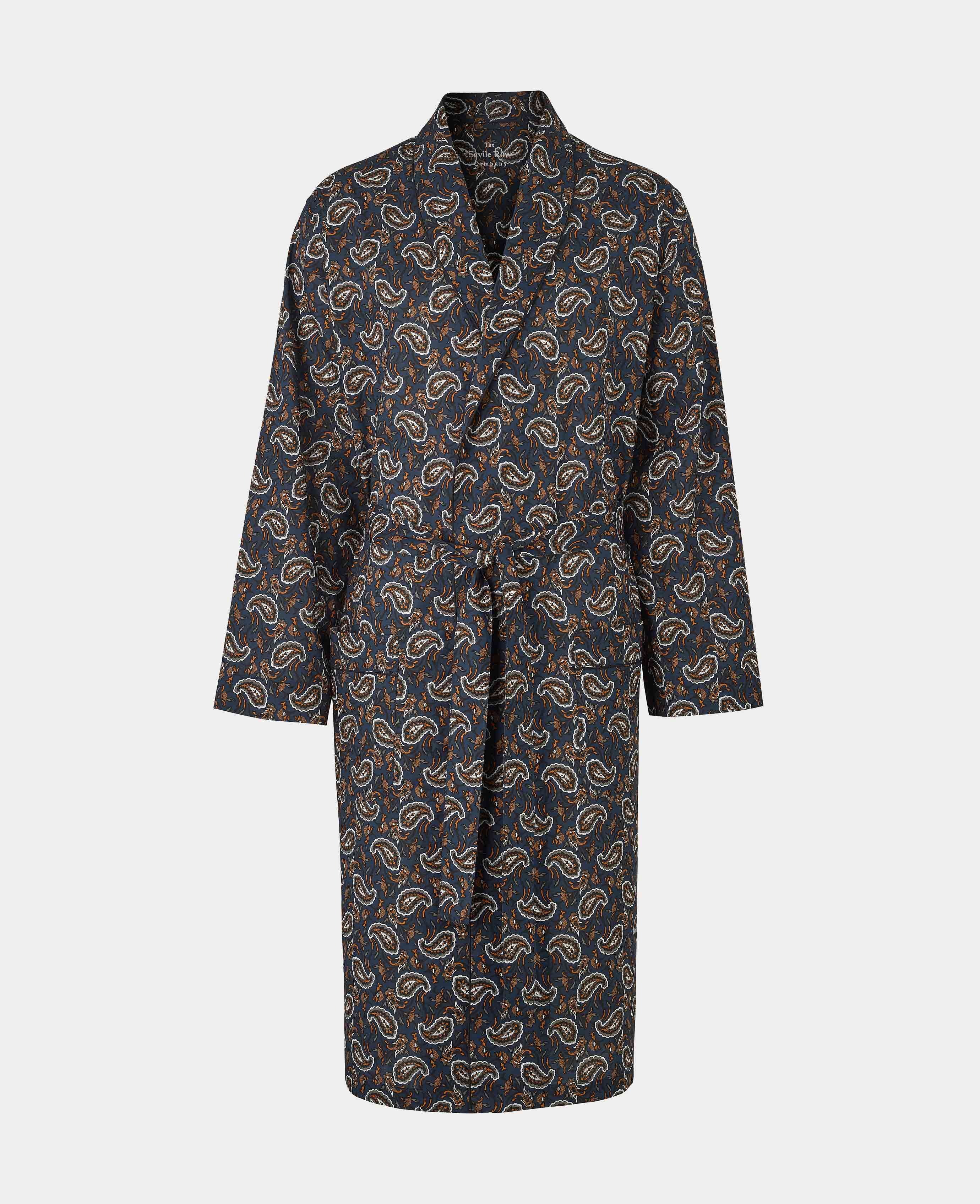 Men's Paisley Print Dressing Gown In Navy | Savile Row Co