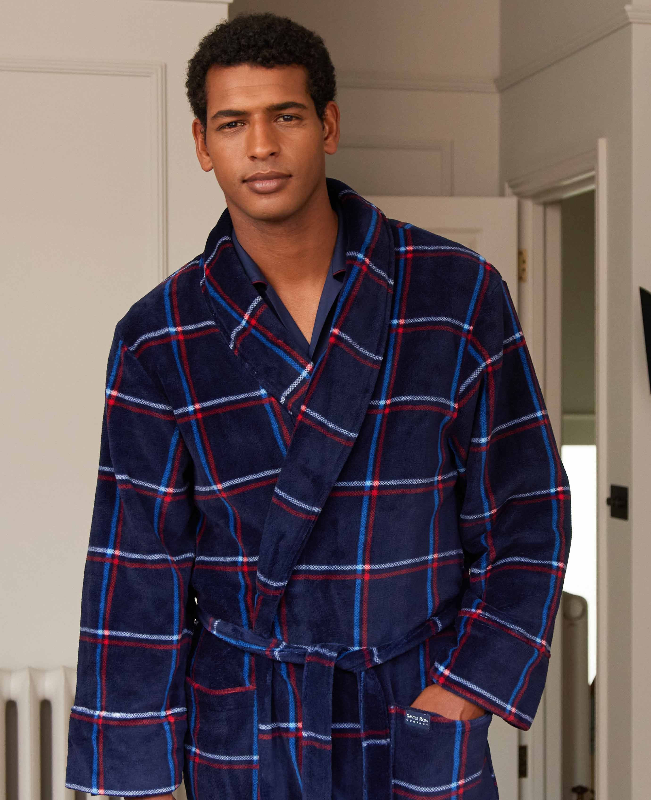 Mens Super Soft Fleece Dressing Gown In Navy | Savile Row Co