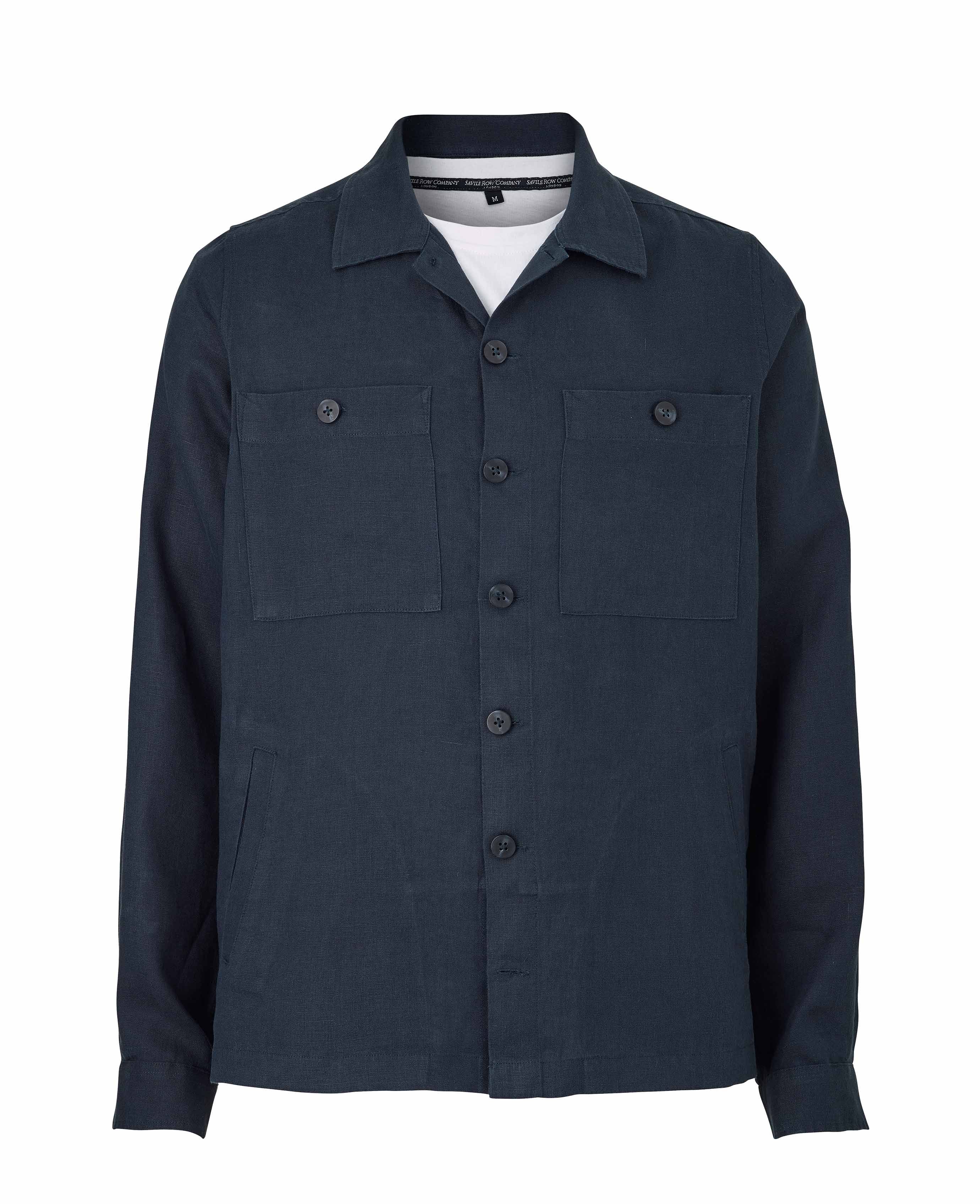 Men's Linen Shacket in Washed Navy | Savile Row Co