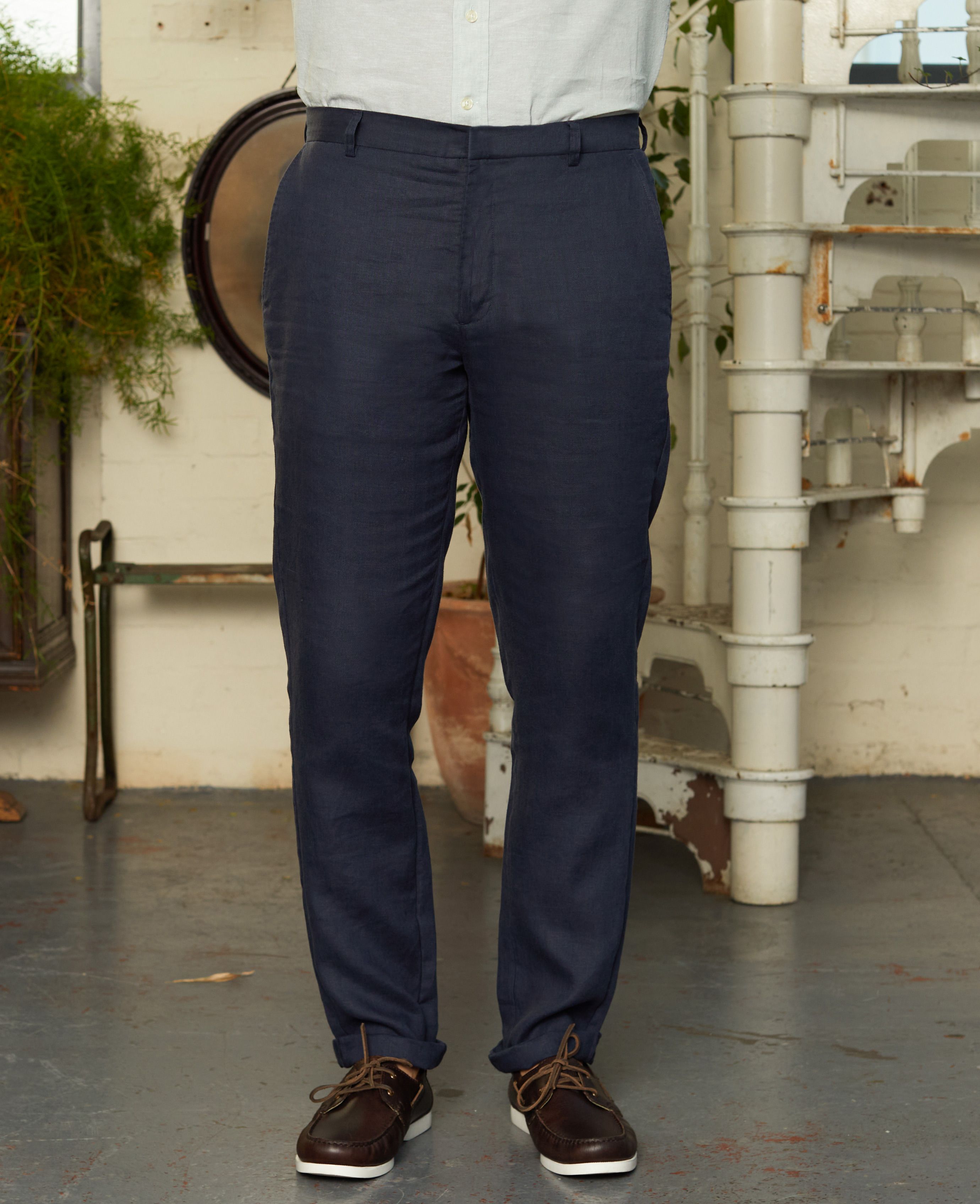 BOSS  Regularfit trousers in linen and cotton