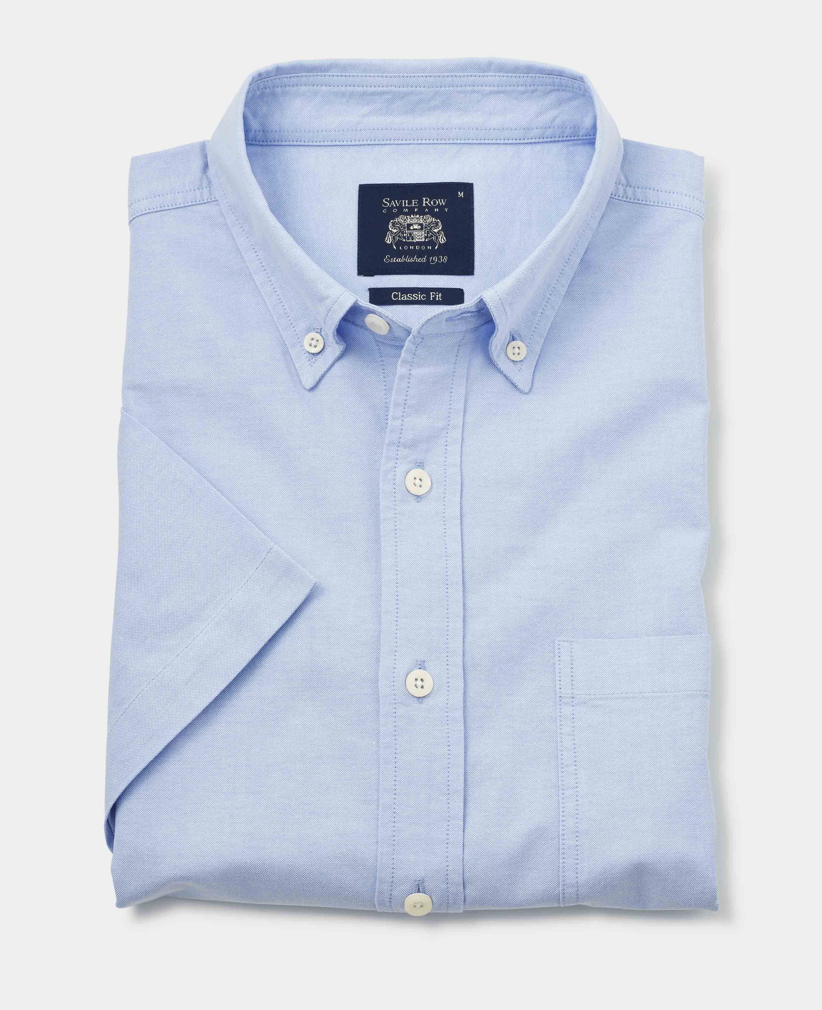 Men's Sky Blue Short Sleeve Oxford Casual Shirt | Savile Row Co
