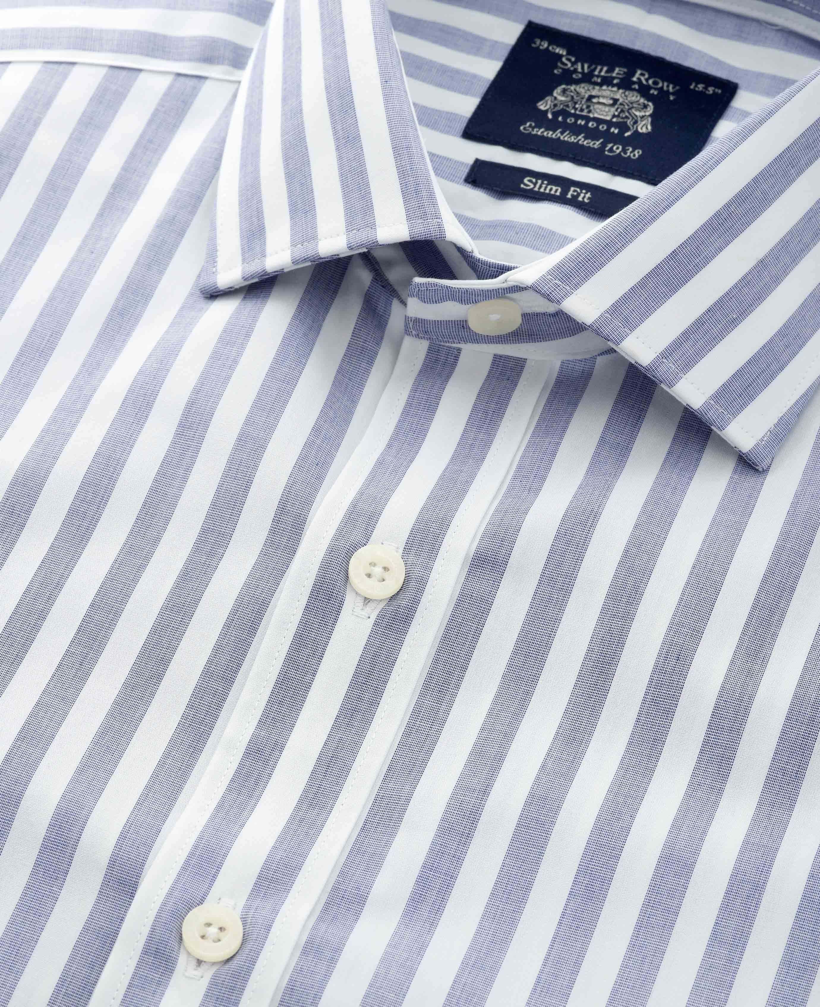 Men’s Slim Fit Striped Shirt in Navy/White | Savile Row Co