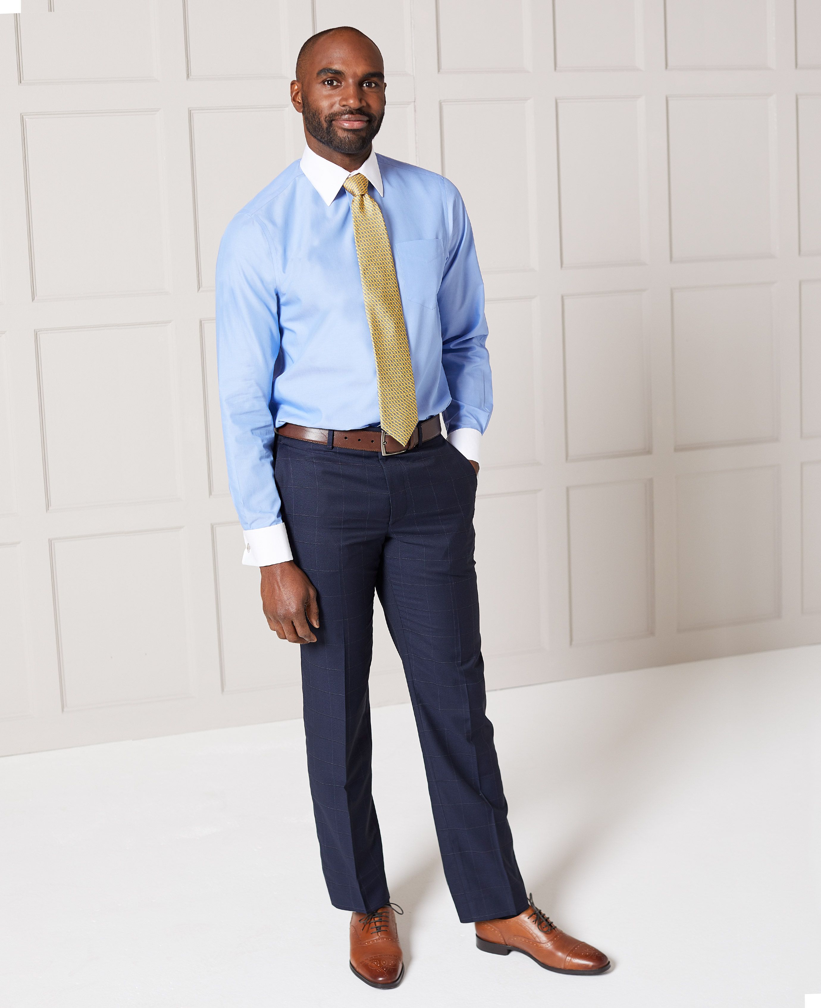 Men’s navy windowpane check suit trousers in tailored fit | Savile Row Co