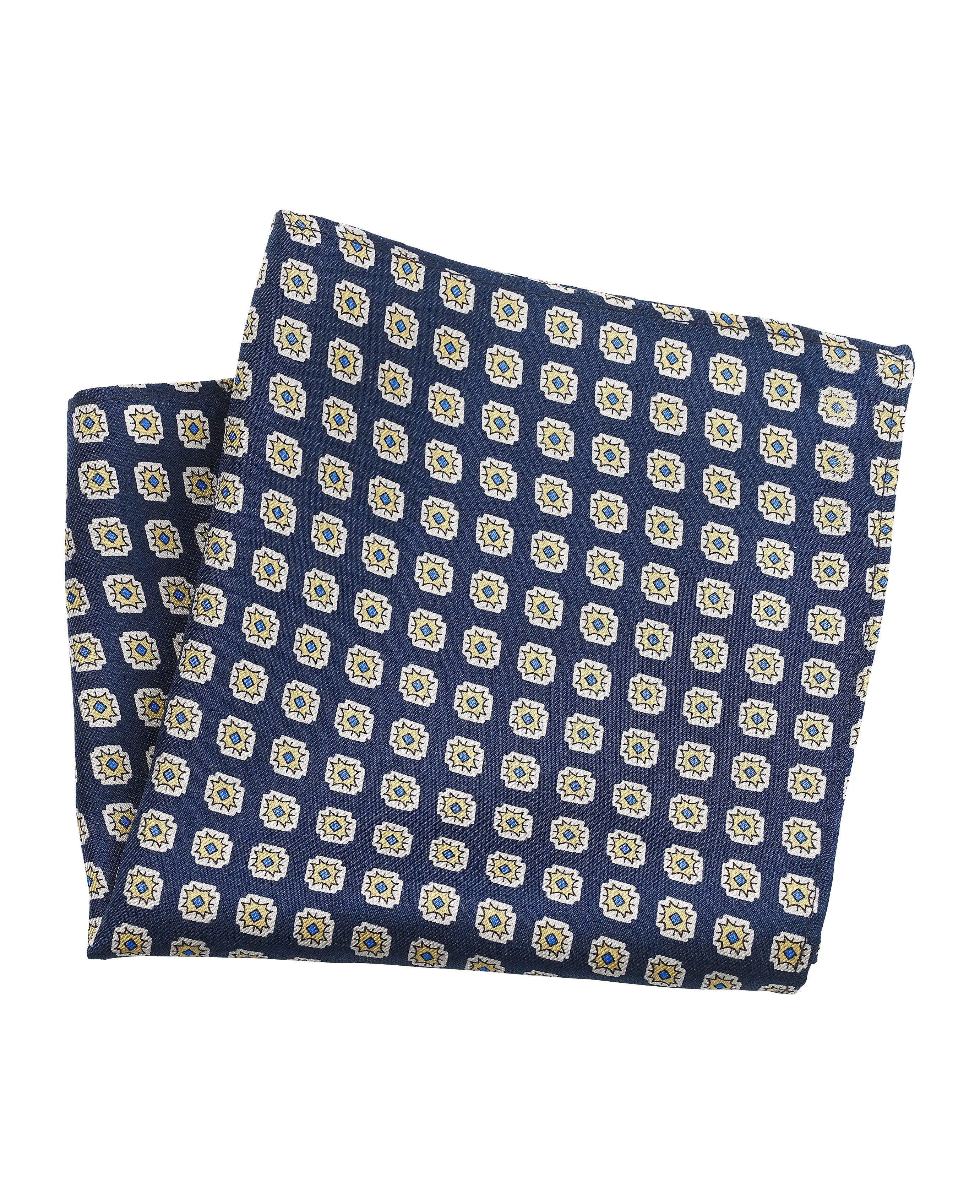 Men's Navy Yellow Splat Print Pocket Square | Savile Row Co
