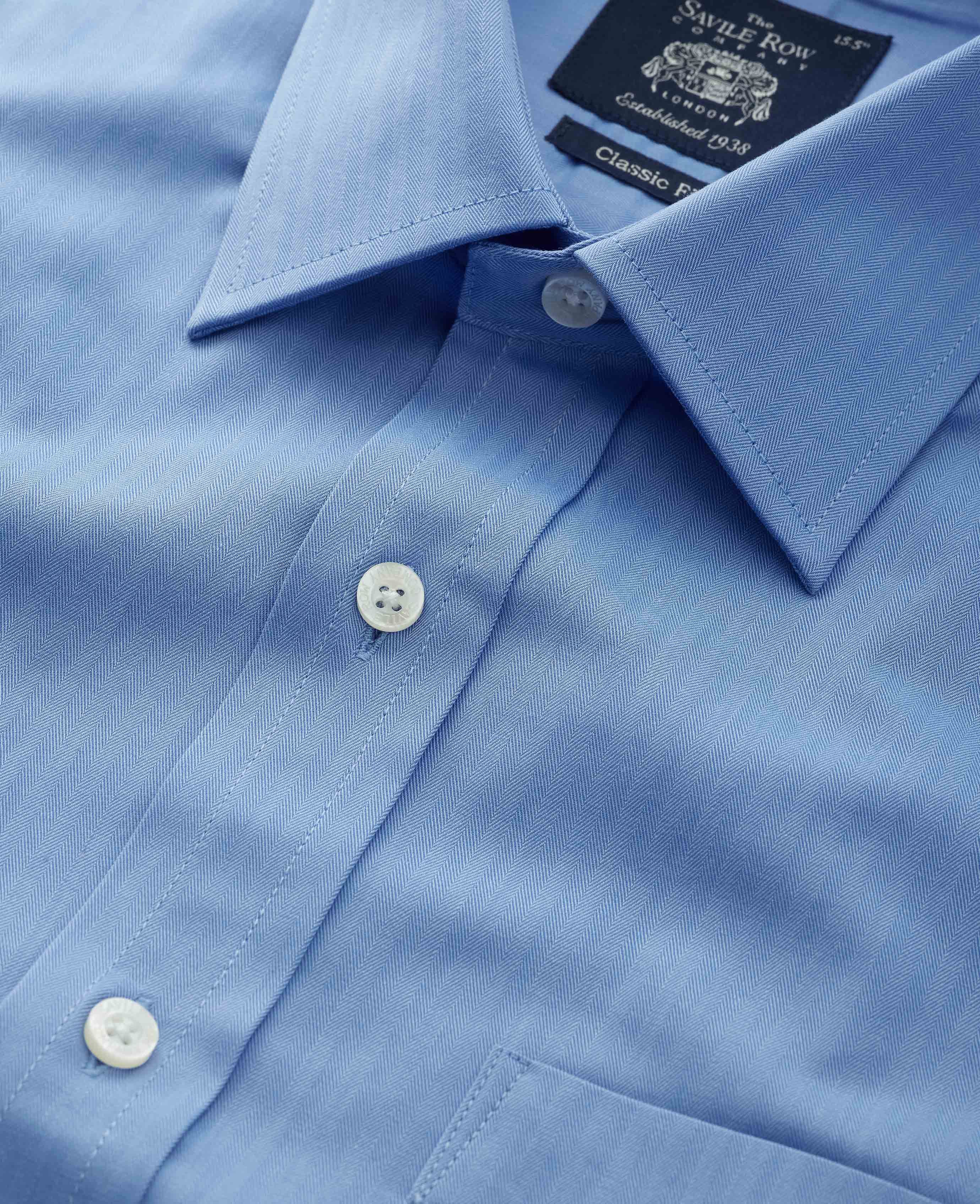 Men's Blue Herringbone Classic Fit Formal Shirt With Double Cuffs ...