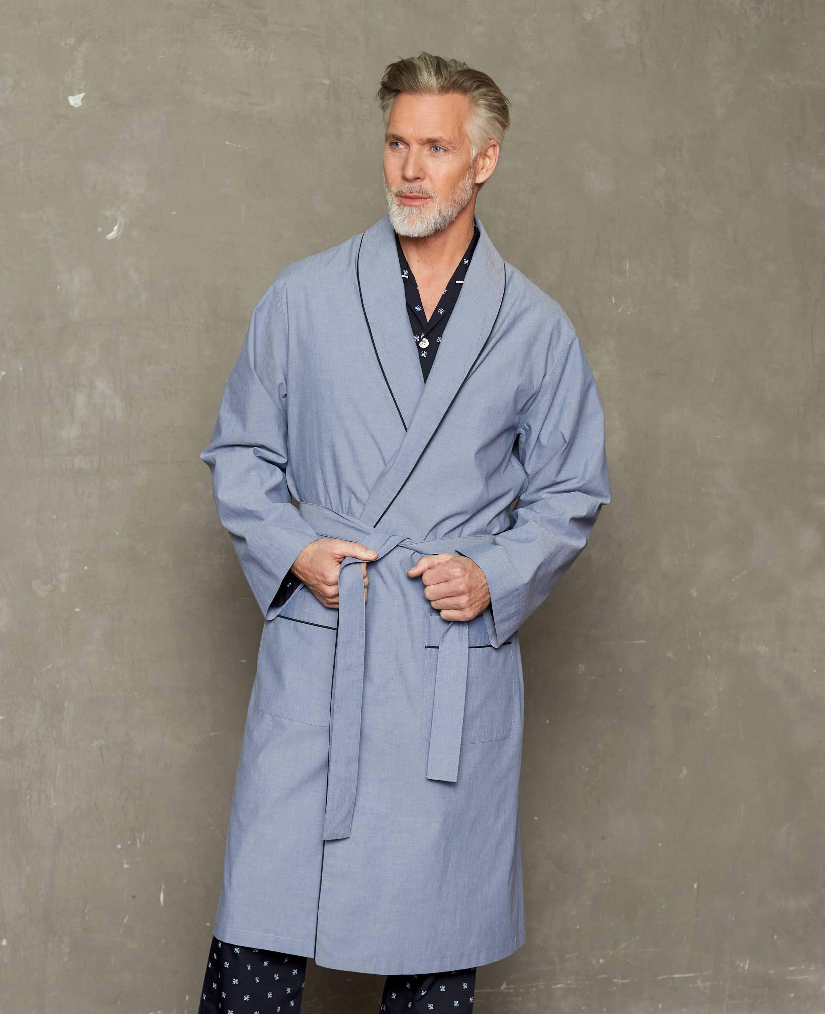 Men's Mid Blue Organic Cotton Dressing Gown | Savile Row Co