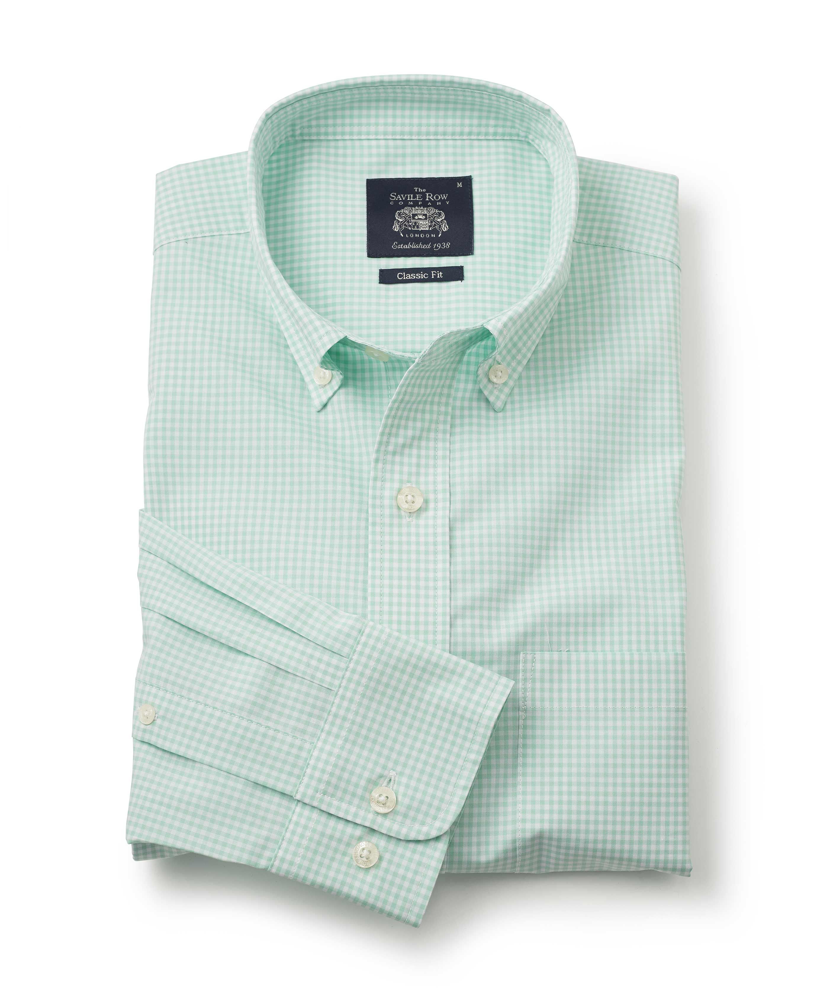 Men's Green Gingham Check Classic Fit Casual Shirt | Savile Row Co