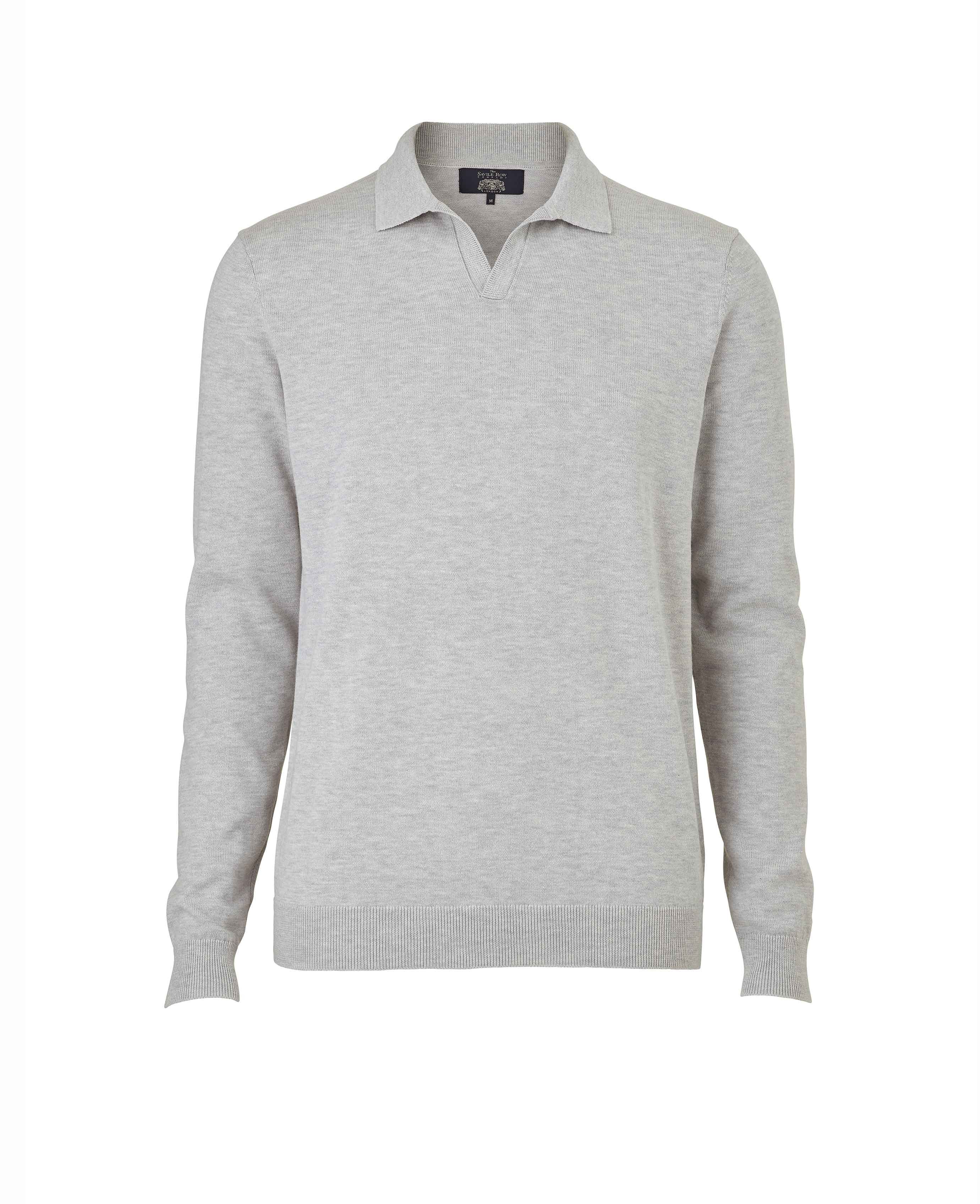 Men's Light Grey Open Collar Knit Polo | Savile Row Co