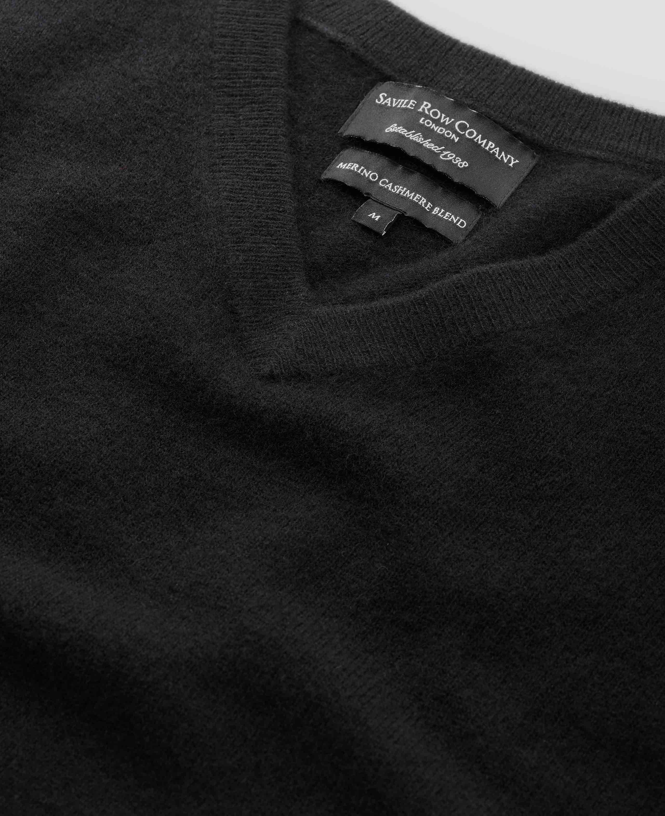 Men’s Wool Cashmere V-Neck Jumper in Black | Savile Row Co